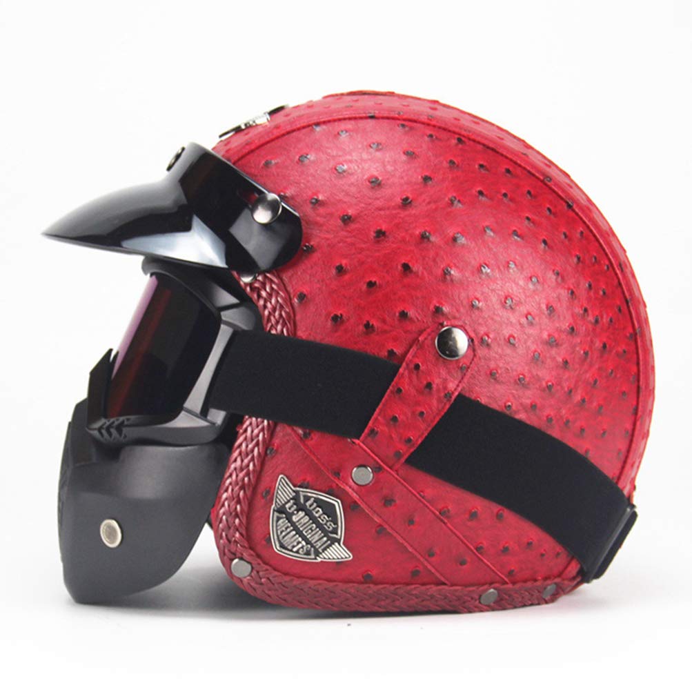 Pu Leather Helmets Motorcycle Chopper Bike Helmet Open Face Vintage Motorcycle Helmet Goggle Mask Full Face Helmet Motorbike