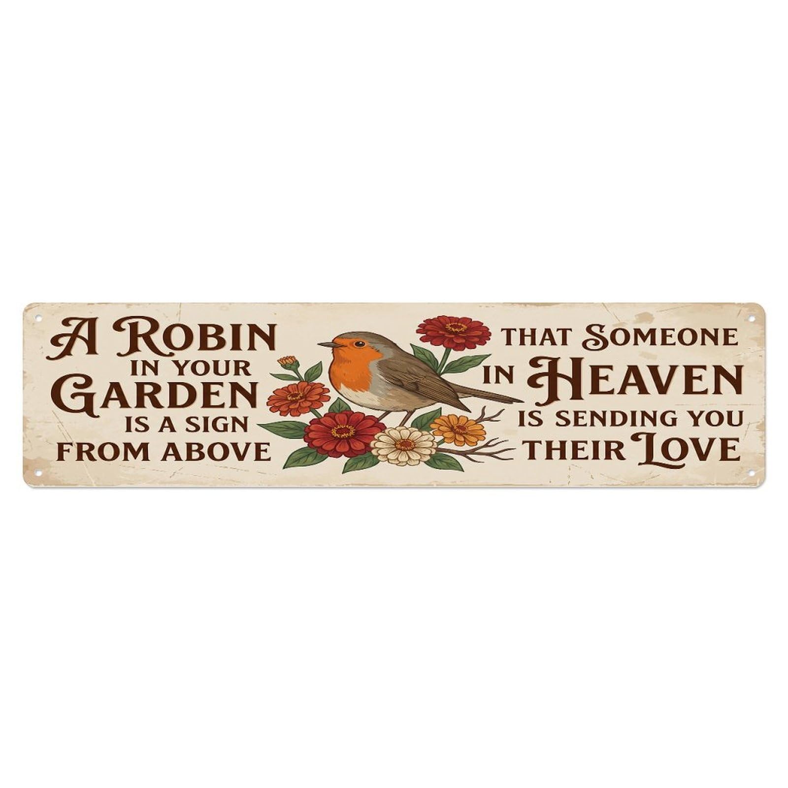 Olhnbad 4X16inch(10X40cm) European Robin Heaven Love Zinnia Metal Tin Sign