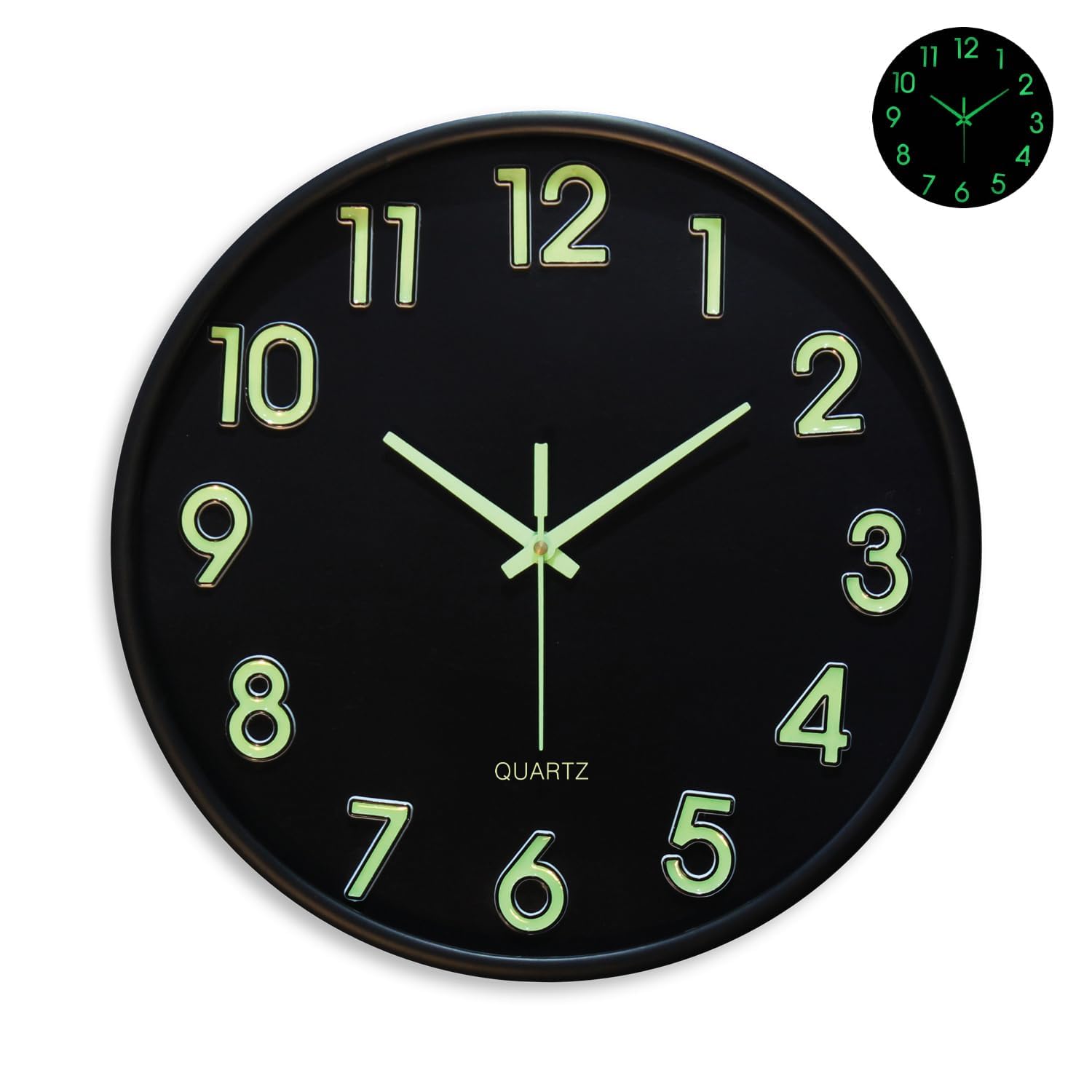Amazon Brand- Solimo 12-Inch Analog Wall Clock – Luminous Night Glow-in-the-Dark Design, Radium Dial, Silent Non-Ticking Sweep 3