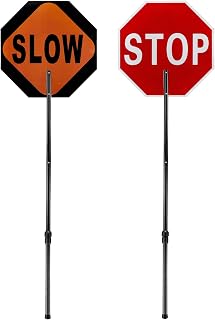 Kanayu 18x18 Reflective Double-Sided Stop/Slow Paddle Sign with 60" Telescopic Pole - Durable Traffic Flagger for Construction & Safety