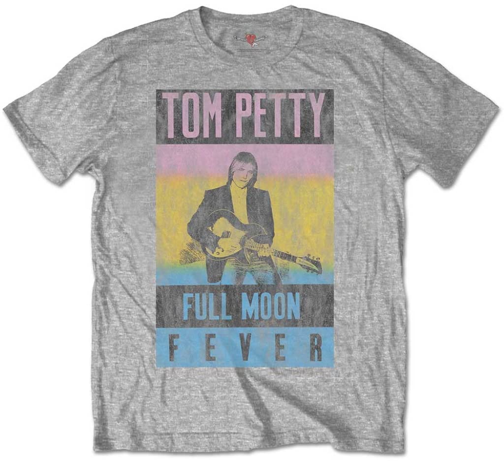 Tom Petty Men's Grey & The Heartbreakers 'Full Moon Fever' (Grey) T-Shirt (Medium)