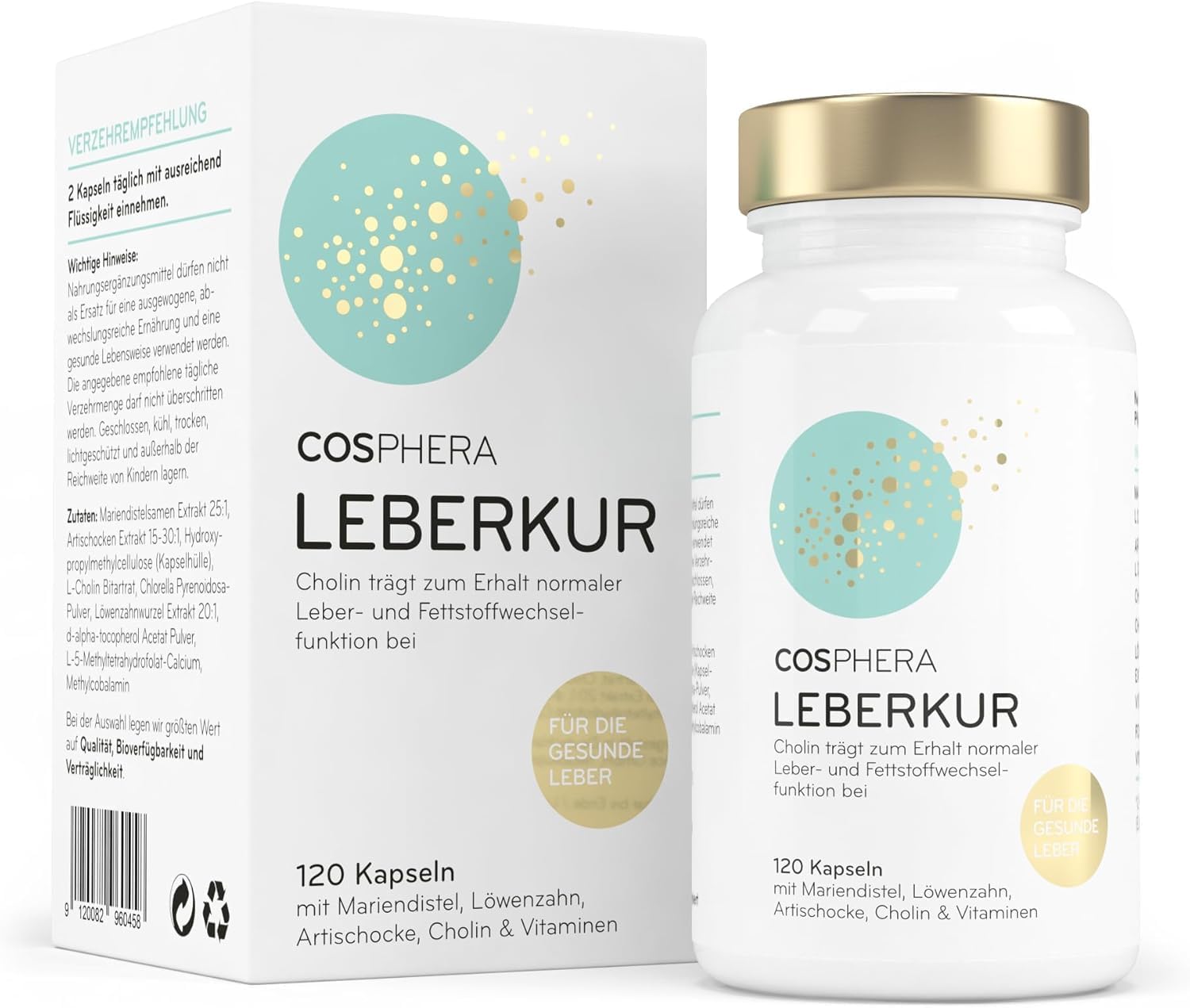 Leber Kur Mariendistel Kapseln hochdosiert - mit 80% Silymarin, Artischockenextrakt, Löwenzahn & Cholin - Unterstützt die Leberfunktion, vegan - 8-Fach Leberkomplex von Cosphera