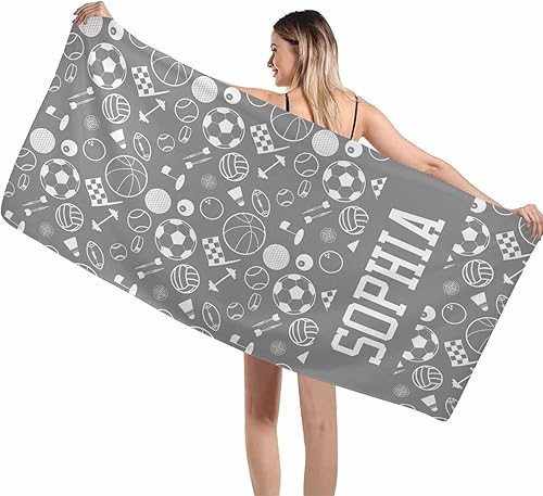 Miniatura 2 de Artsadd Toalla de playa personalizada para adultos, manta de playa gris personalizada con nombre inicial como regalo de fiesta para viajes,