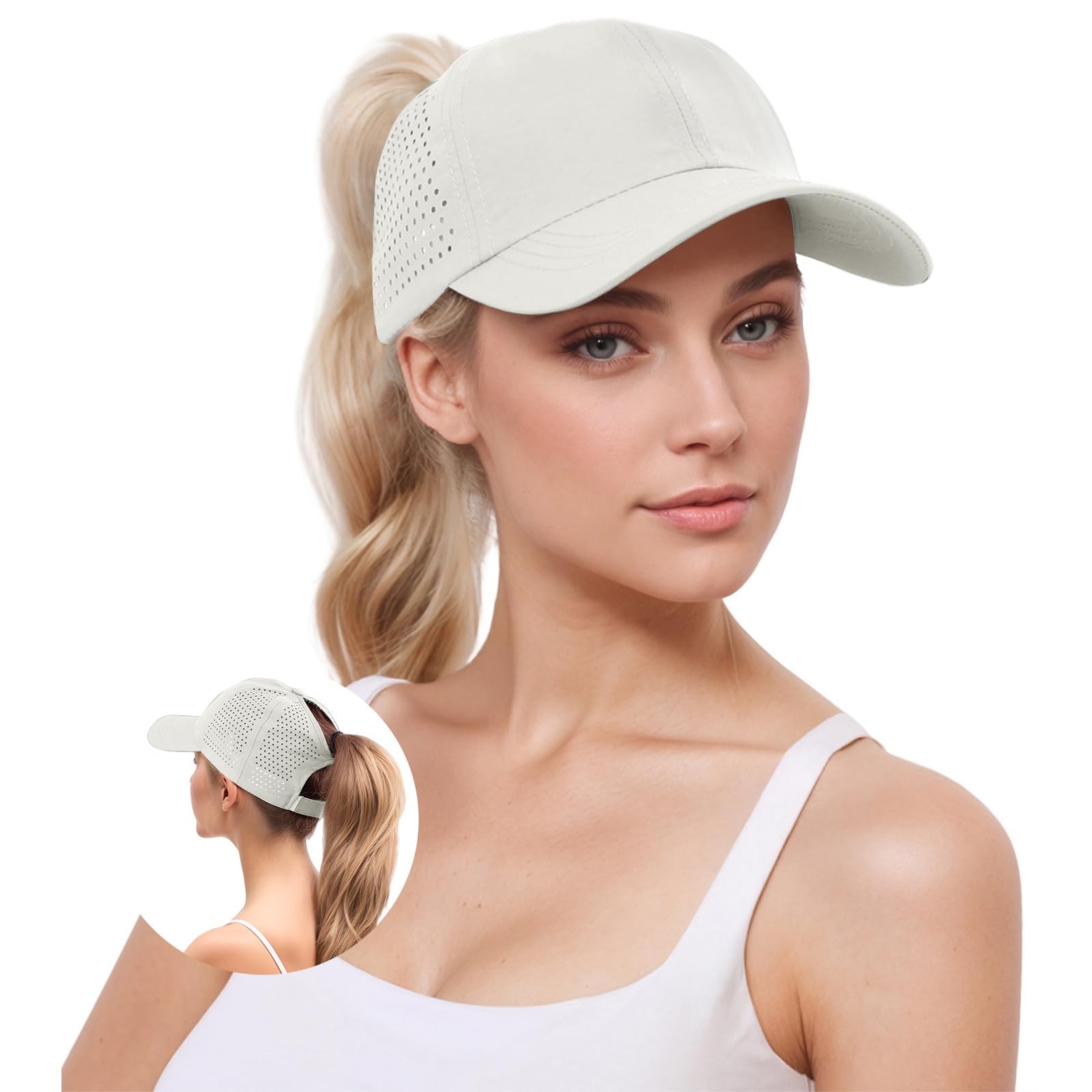 YAMEE Gorra de Béisbol para Mujer Verano con Malla Transpirable coleta,Gorra Mujer Ligera Impermeable y Secado Rápido,Anti-UV,Ajustable,Gorra Deporte para Running,Playa