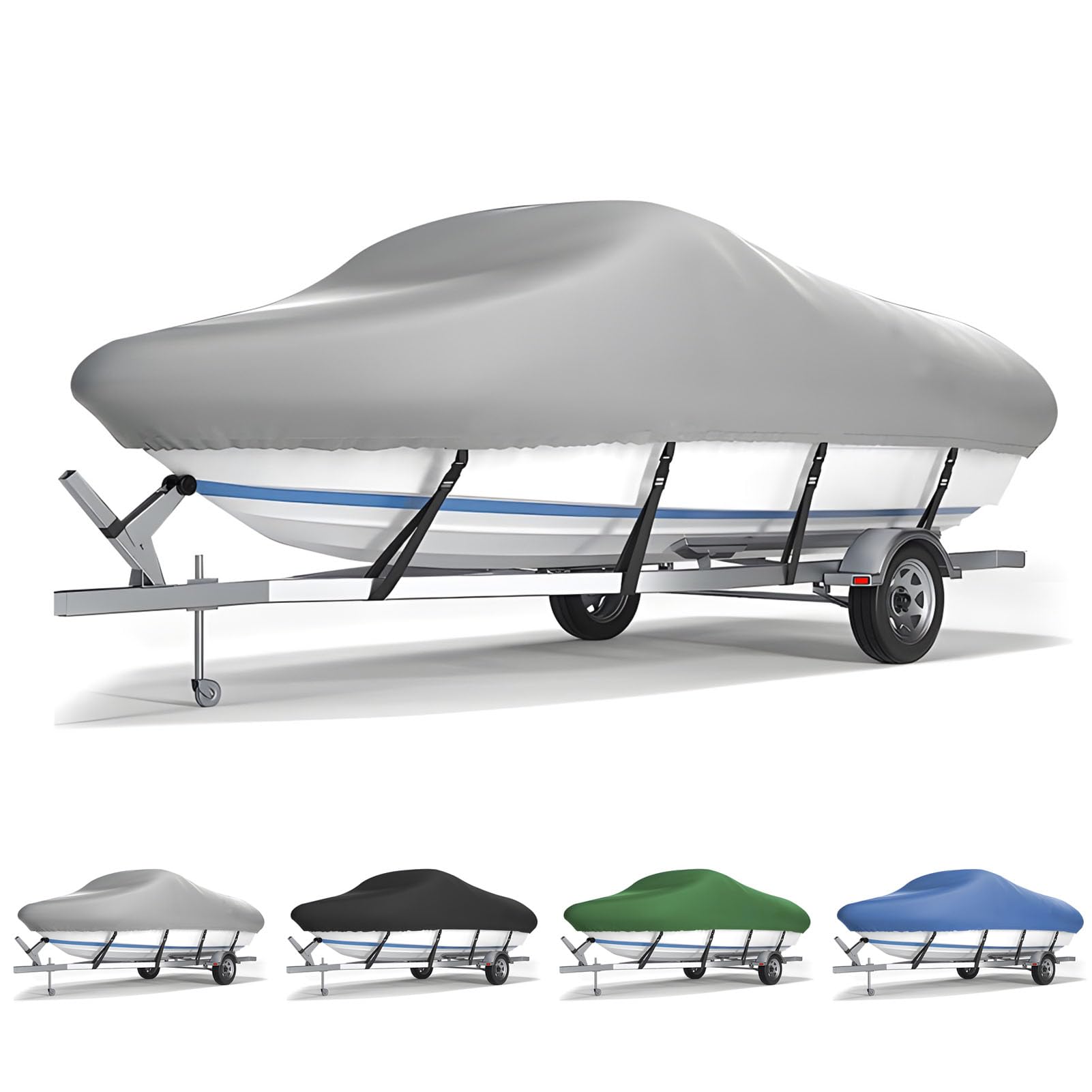 Boat Cover 210D Waterproof Oxford Cloth Heavy Duty Runabout Boat Cover, Anti-UV, Anti-smashing Durable and Tear Proof Fits, for V-HULL TRI-HULL Runabouts and Bass Boats (gray,14-16ft)