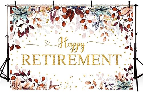 Miniatura 4 de Telón de fondo de feliz jubilación de 7 x 5 pies para hombres y mujeres, acuarela, hojas de eucalipto, purpurina dorada, tema de otoño, fotografía