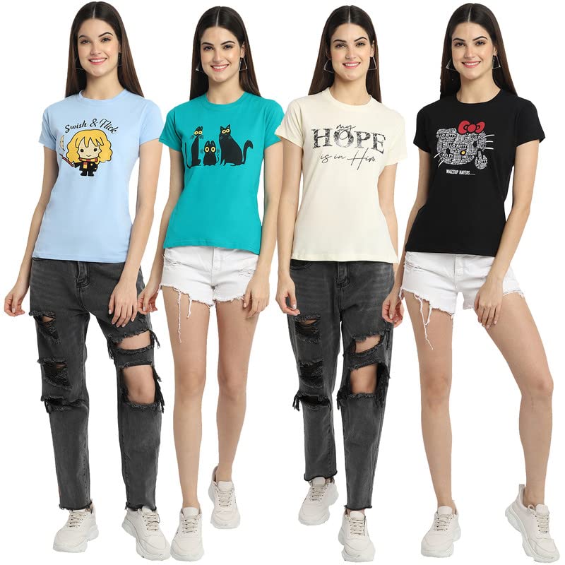 Image of Preneum Women's Cotton Regular Fit Graphic Stylish Printed Short Sleeves Casual T-Shirt |Trend & Styles