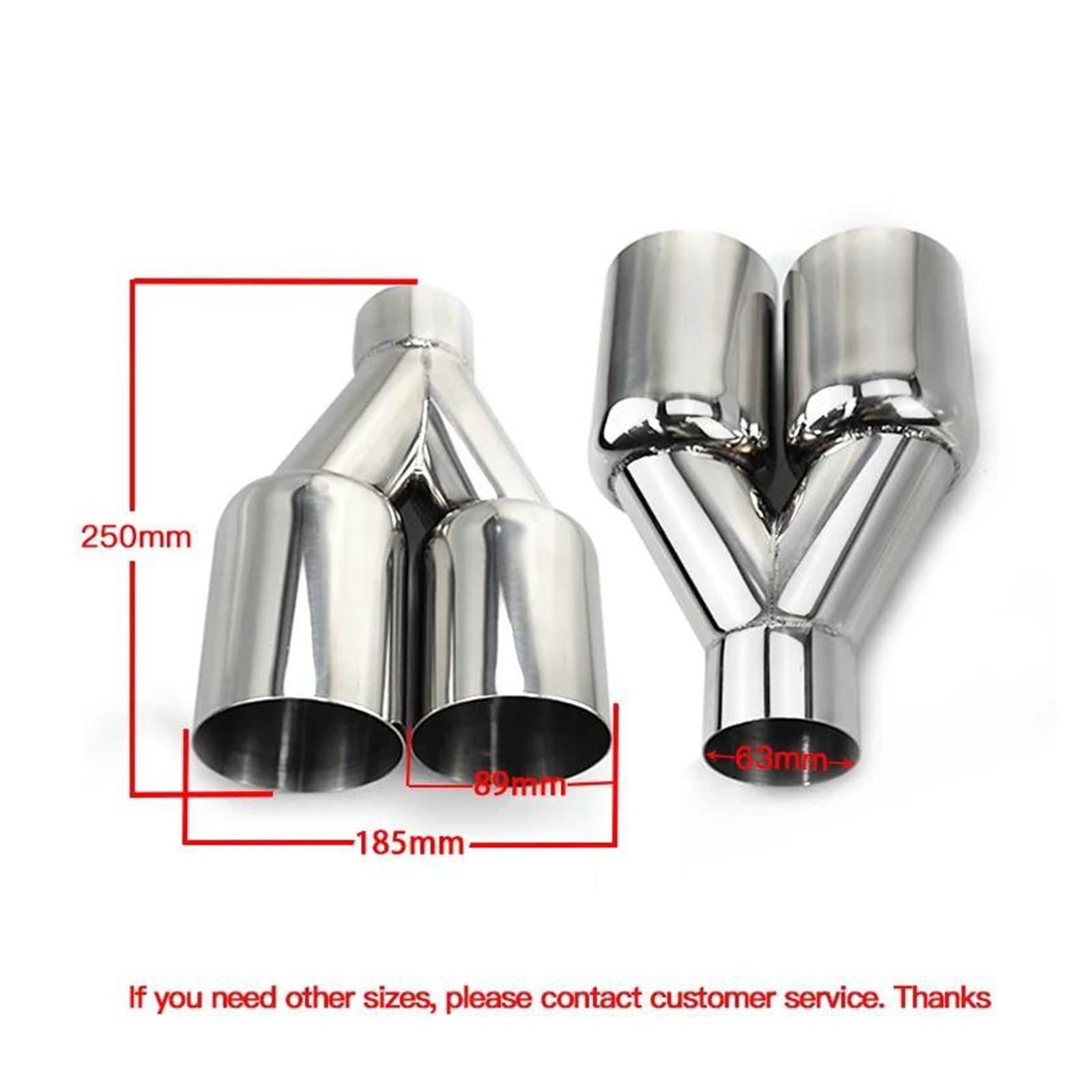 Tubo Scarico Per Automobili Terminale Scarico Doppio In Acciaio Inossidabile Con Bordo Dritto Saldato In Argento Lucido Terminale Scarico Auto(Right inlet63mm)