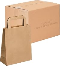Jeco - Pack of 500 Brown Kraft Paper Shopping Bags with Flat Handle 220 x 100 x 280 mm 6 Litres Heavy Duty 80 g/m² Havana Brown Bag Takeaway Retail Packaging Gift Bag