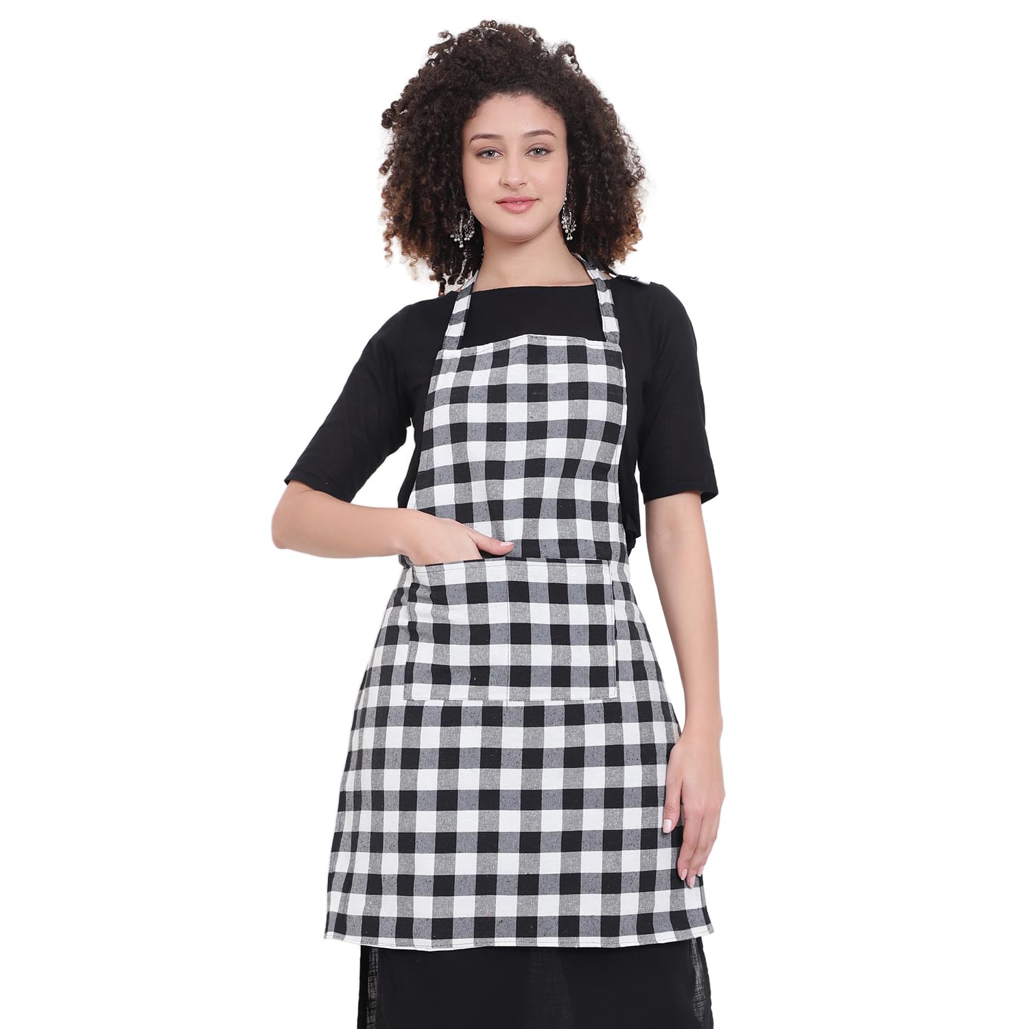 SYNTUS® 1 Piece White Checkered Apron for Women & Men, Full Coverage Waterproof Adjustable Neck Strap, 2 Large Front Pockets Cooking, Baking, Cleaning, Gardening Apron-image-44