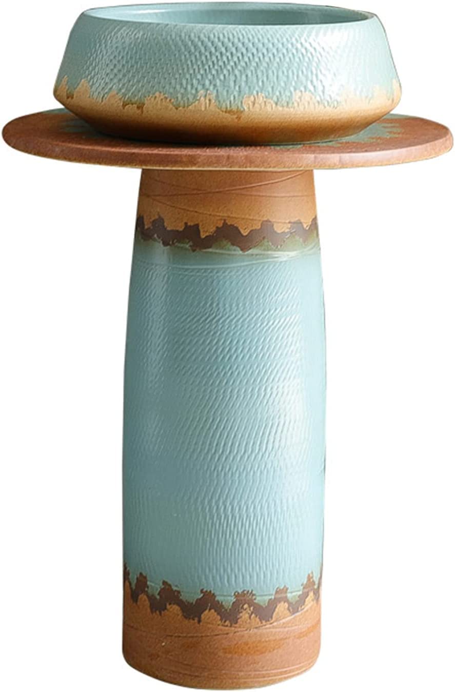 WDSOPK Ceramic Sink Art Ceramics Sink, Retro Hand-Carved Blue Painted Washbasin, Style Creativity Column Basin 80 * 55cm with Mirror Frame