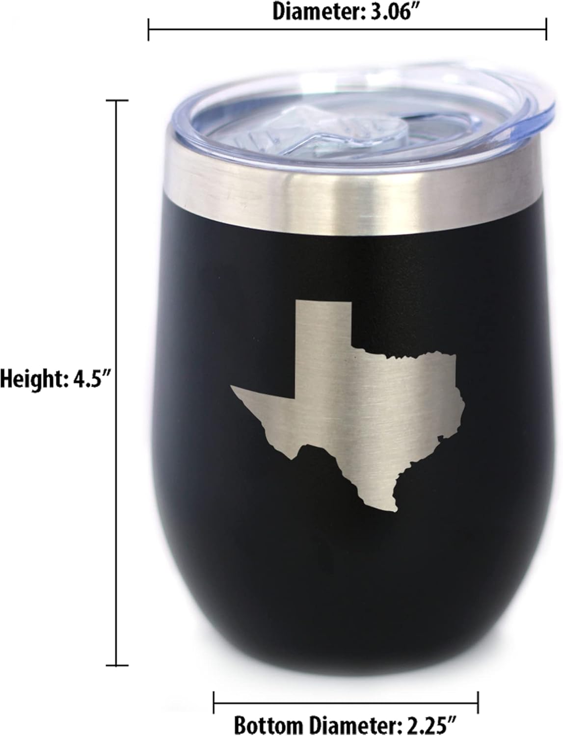 Texas State Outline - Wine Tumbler Glass with Sliding Lid - Stainless Steel Insulated Mug - State Themed Decor and Gifts for Texan Women & Men - Black - Image 5