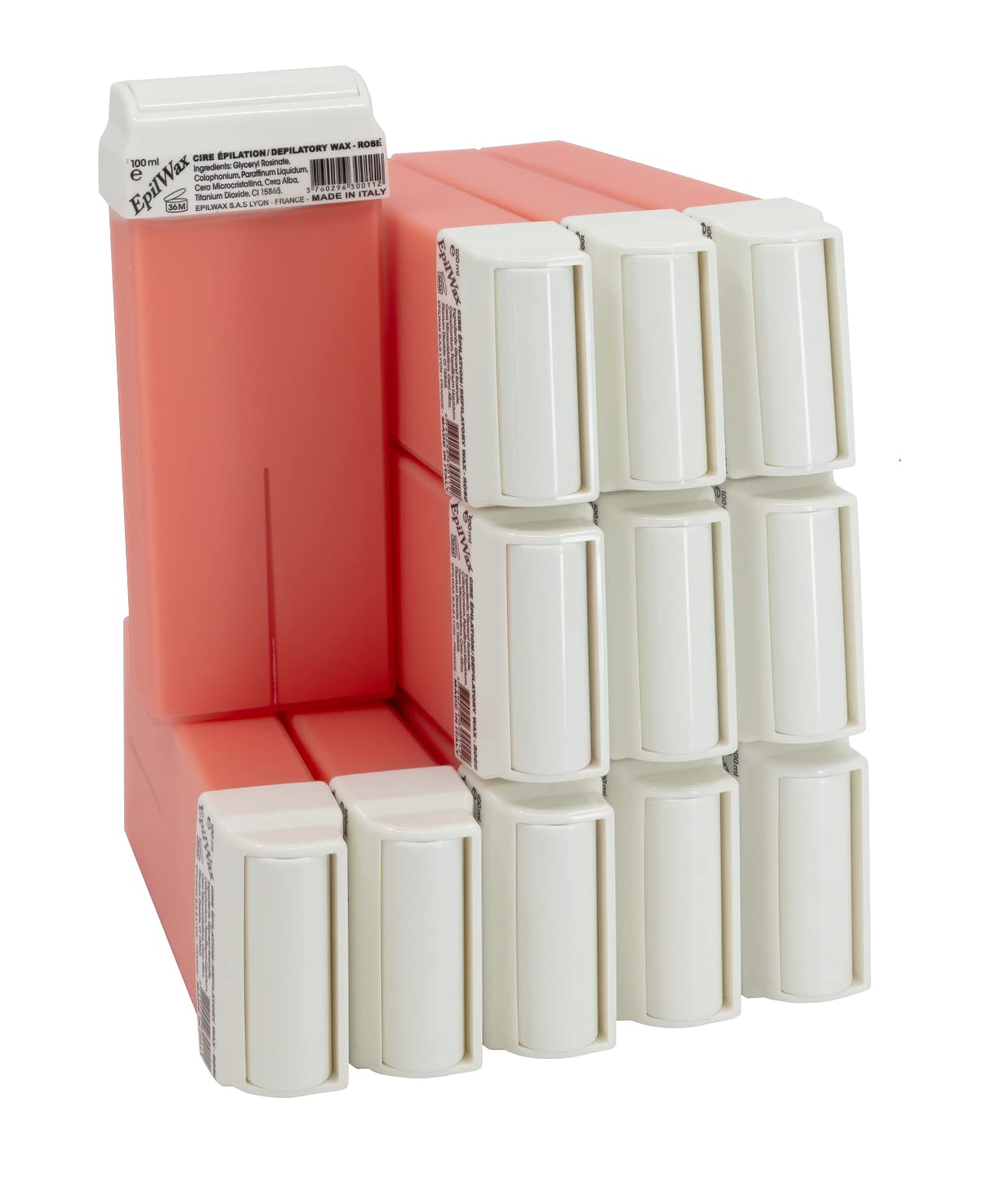 EpilWax - Kit d'Épilation Solo Complet avec : 1 chauffe cire epilation professionnelle - 12 Roll-On de cire Pro Rose de100 ml, 100 bandes epilation, 250 ml huile après epilation - (Solo Série Rose 12)