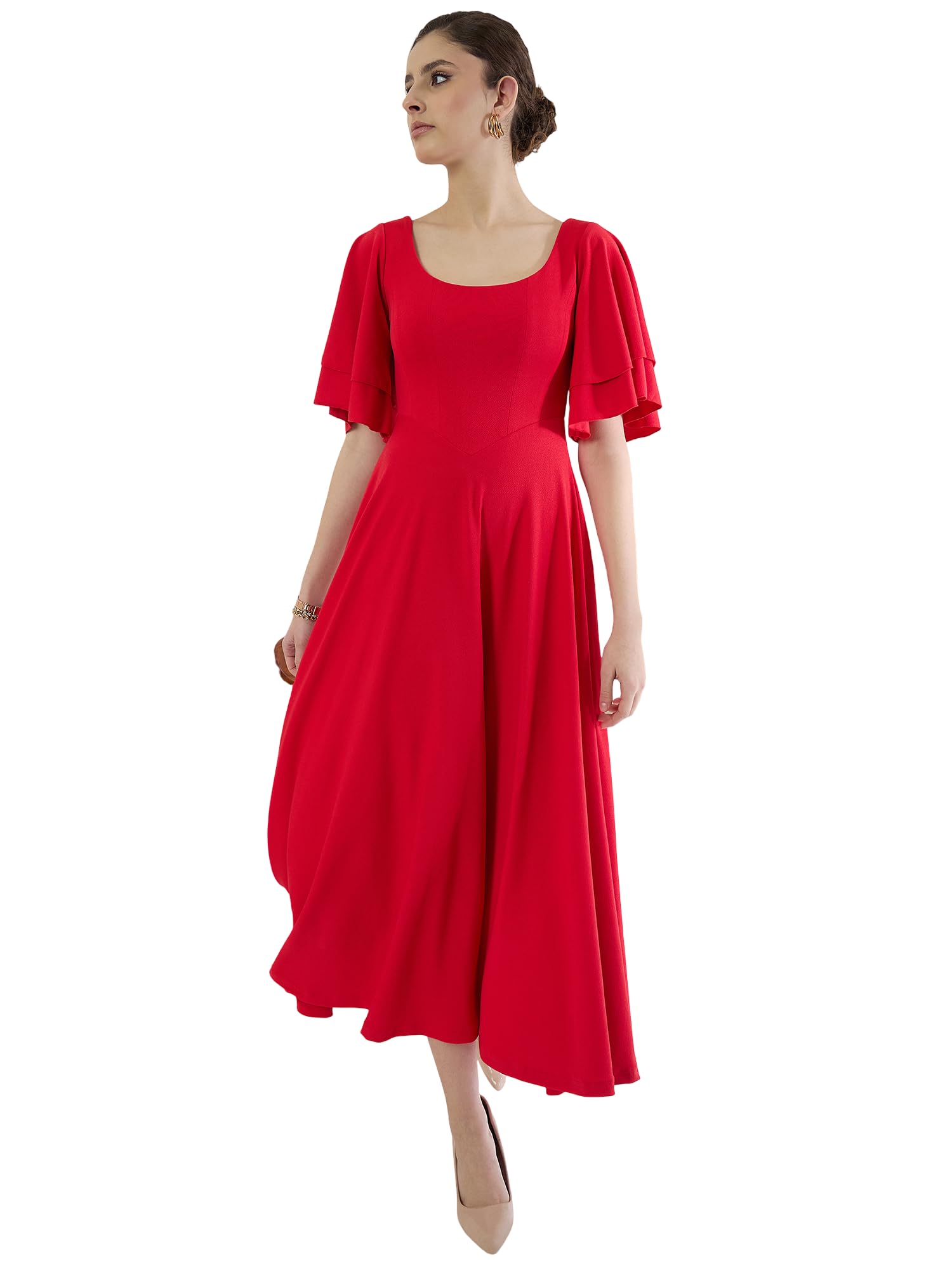 uptownie Women's Fit & Flare Dress | Flared Sleeves & Scoop Neck Design | Stretchable Jersey Fabric for Casual, Semi-Formal Elegant & Comfortable-picture-15