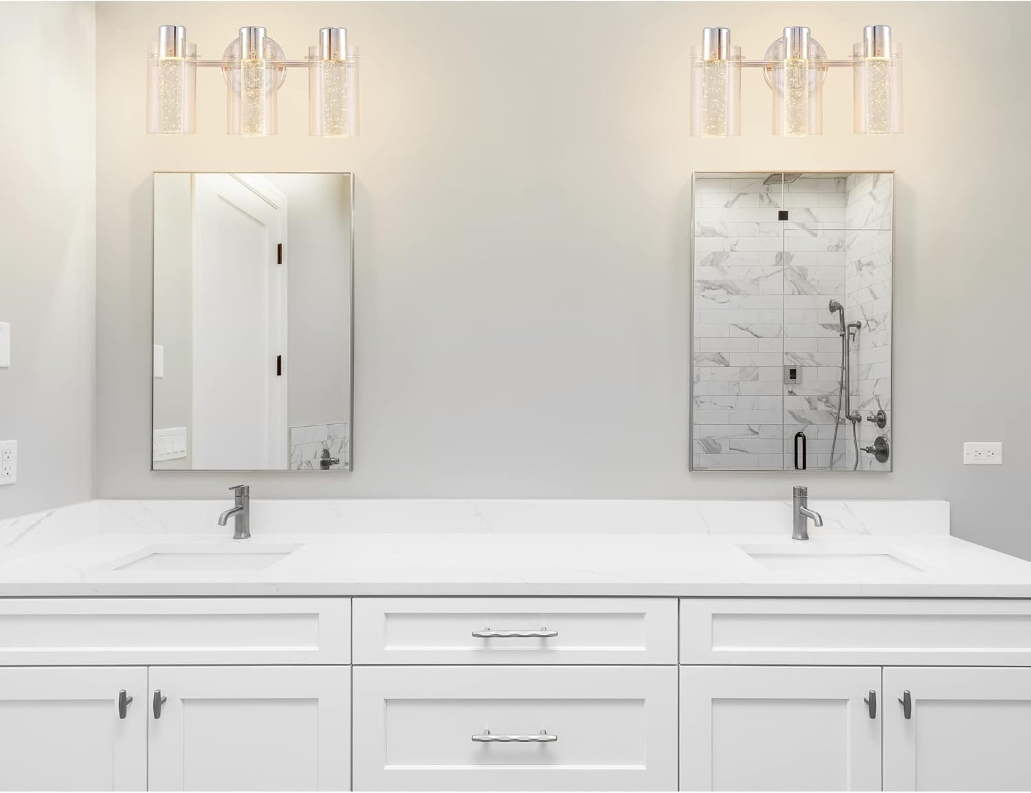 Ultralux Bubble Glass Integrated LED Vanity Light - Wall Mounted, TRIAC Dimmable 12W, 3000K Bathroom Sconce - Energy Efficient Modern Bathroom Light Fixture (3-Light, Chrome Finish)
