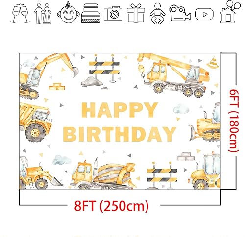 Miniatura 4 de Mocsicka Telón de fondo de cumpleaños con tema de construcción, camión volquete, excavadora, grúa, fiesta de cumpleaños, excavadora, excavadora,