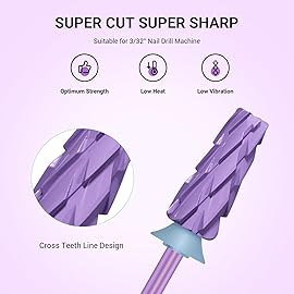 MelodySusie Super Cut Edition 5 in 1 Nail Drill Bits, 3/32\'\' Carbide Tungsten Multi-function Bits, Suitable for Manicure Pedicure Cuticle Gel Polishing, Purple, Series Bit-M, 4XC