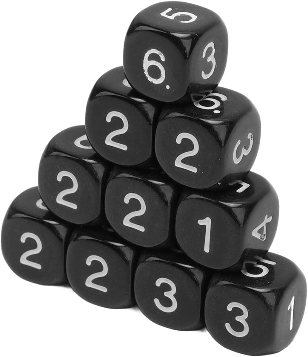 20Pcs Black 6 Sided Number Dice, Round Corner Polyhedral Dice, Polyhedral Role Playing for Numeral Teaching Board Games, Table Games Role Playing Dice Black Dice（16mm ）