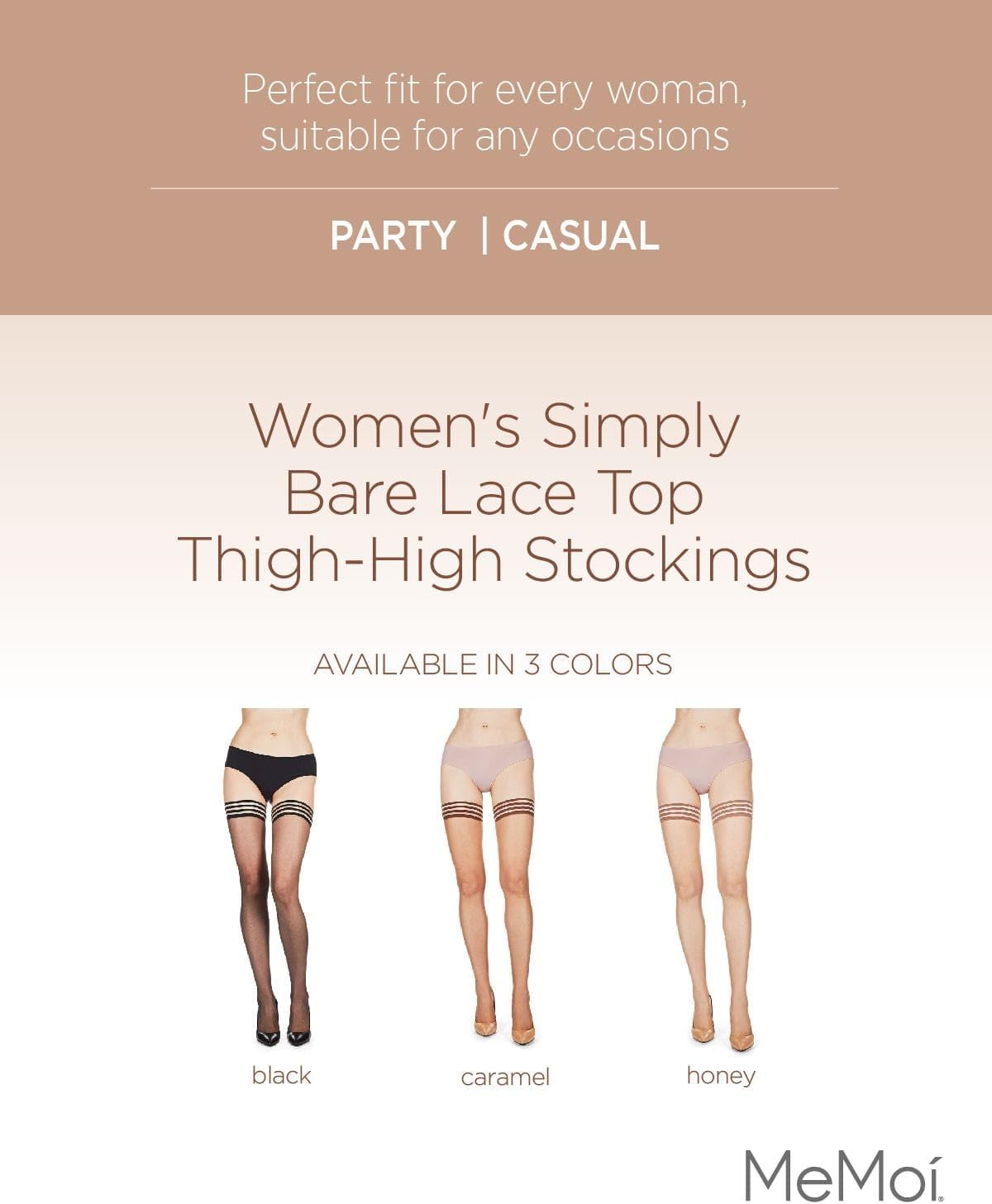 MeMoi Simply Bare Thigh High Stockings, Nylon Blend Tights for Women, Breathable Thigh High Tights - Sizes Small to Q2 - Image 2