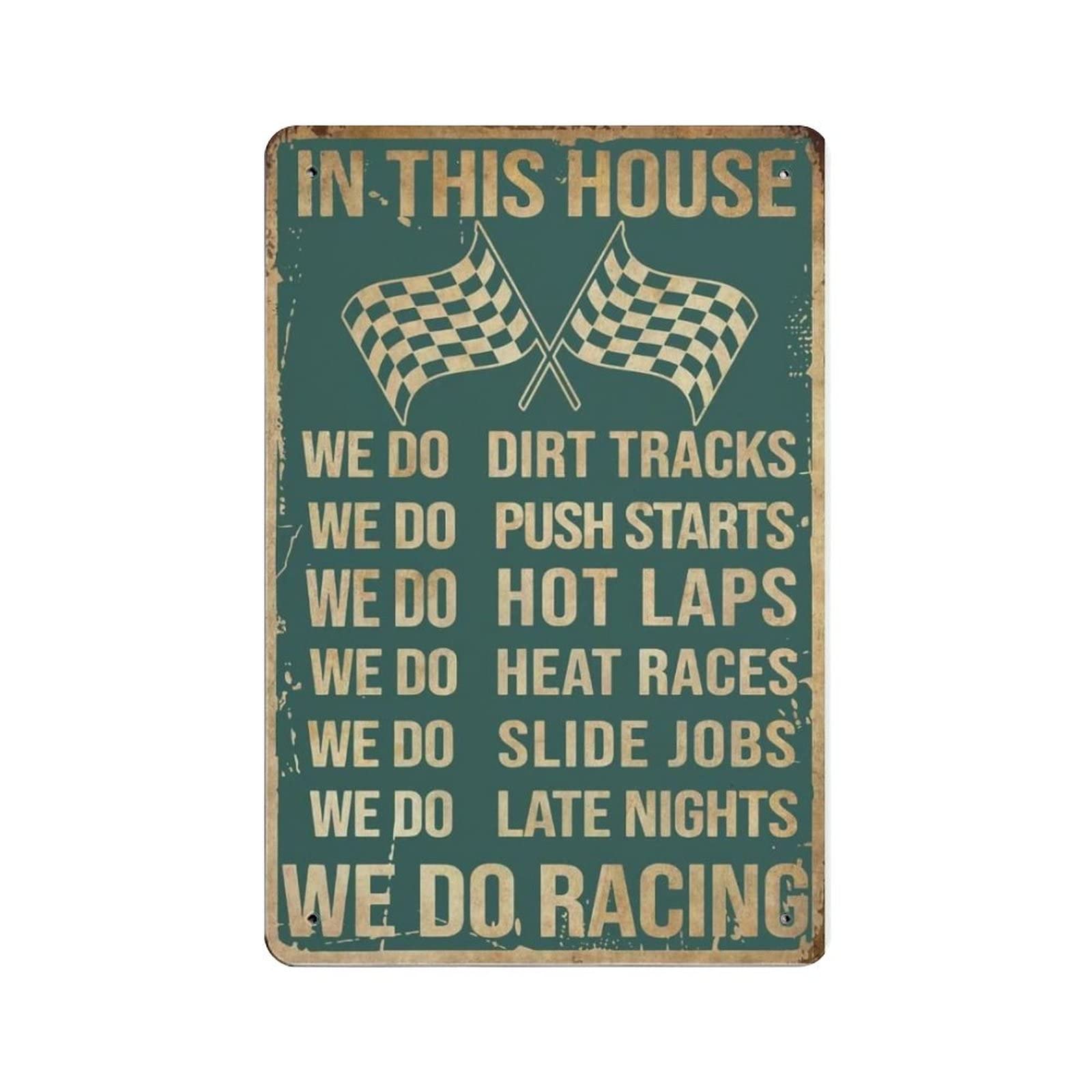 AOOEDM We Do Racing Vintage Metal Tin Sign for Home Coffee Shop Office Wall Art Metal Poster Garage Decor Man Cave Sign Inspirational Quote Wall Decor
