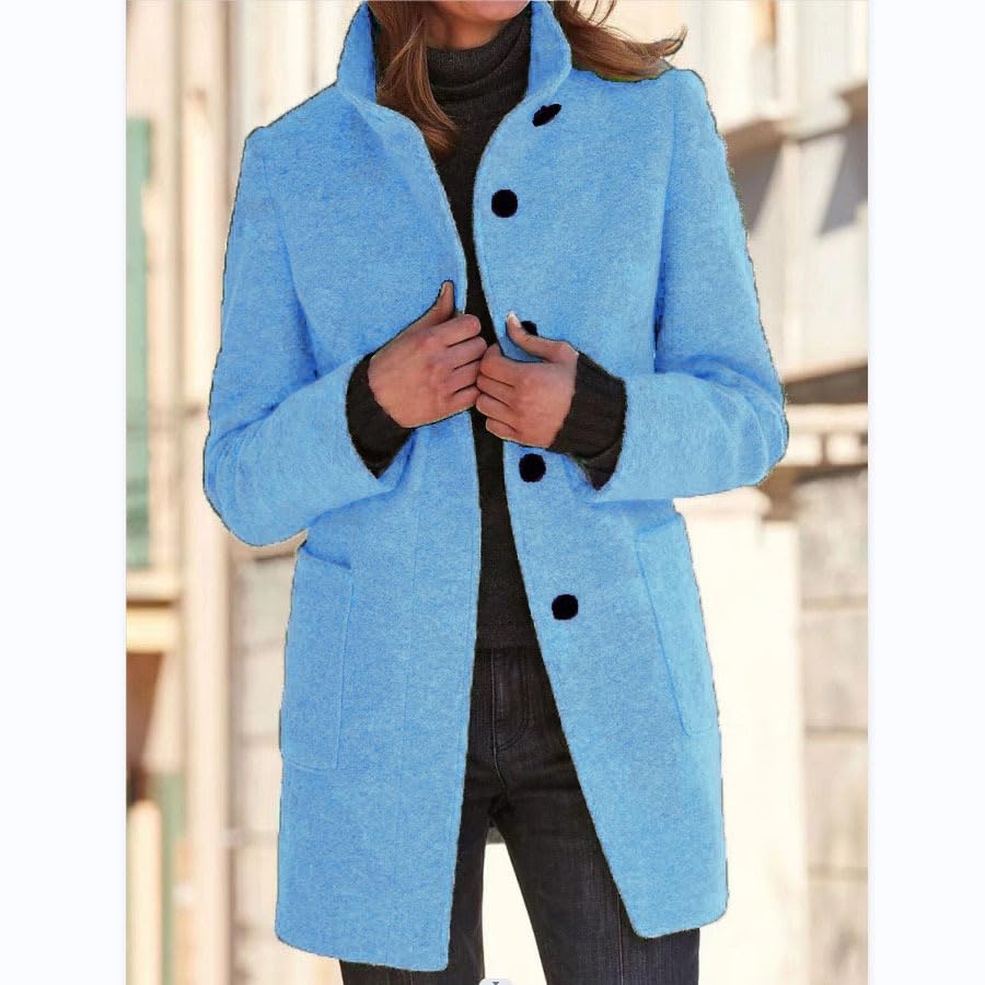 Pea Coat for Women Wool Blend Peacoat Single Breasted Trench Coat Stand Collar Thicken Blazer Jacket Winter Overcoat2