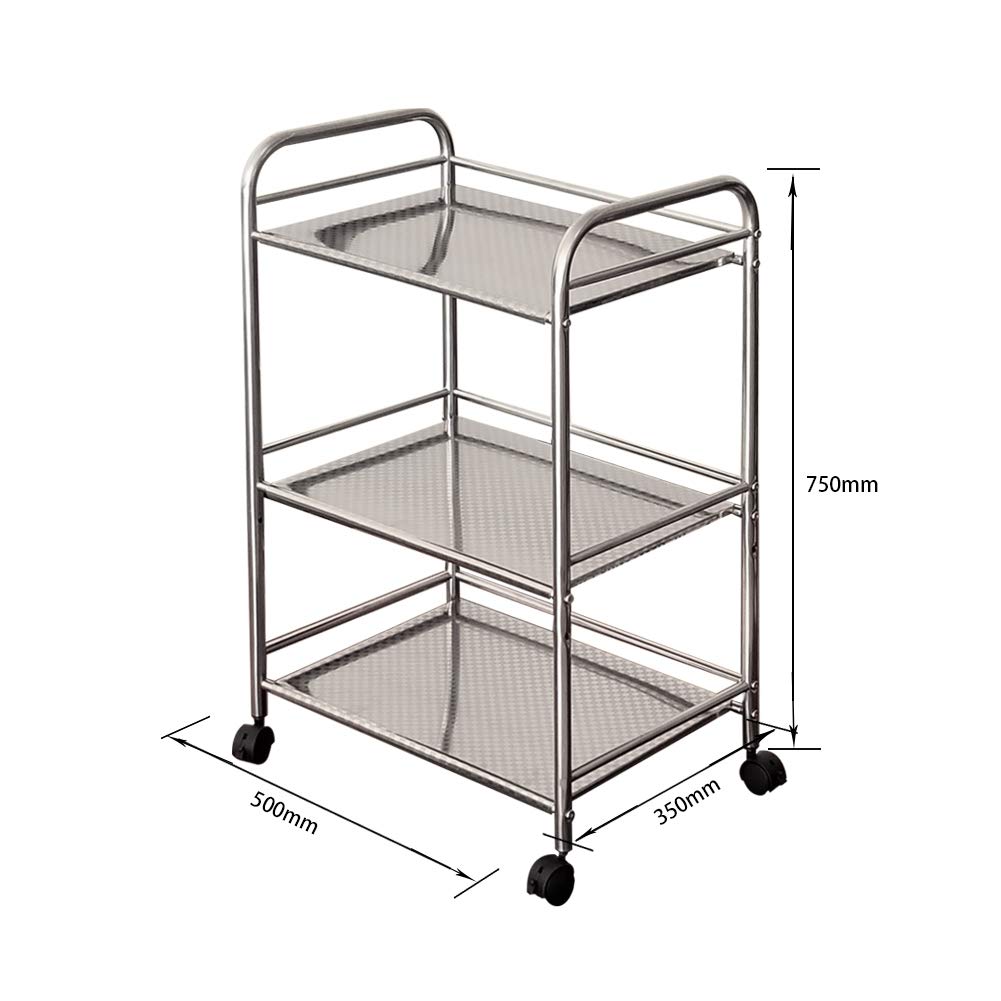Carrello Portaoggetti A 3 Livelli In Acciaio Inox | 35x50x75 Cm | Con Ruote E Freni | Per Cucina, Ristoranti