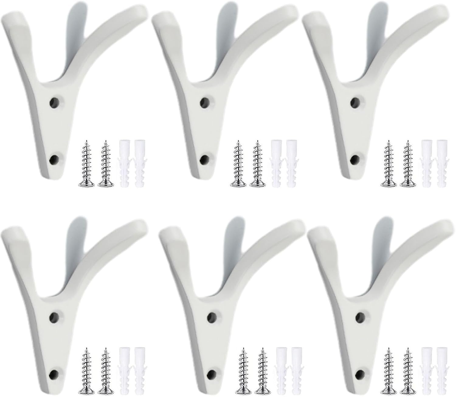 Paqwtyb White 6 Packd Hooks, Metal Coat Hook Aluminum Hanger (4 Pack)