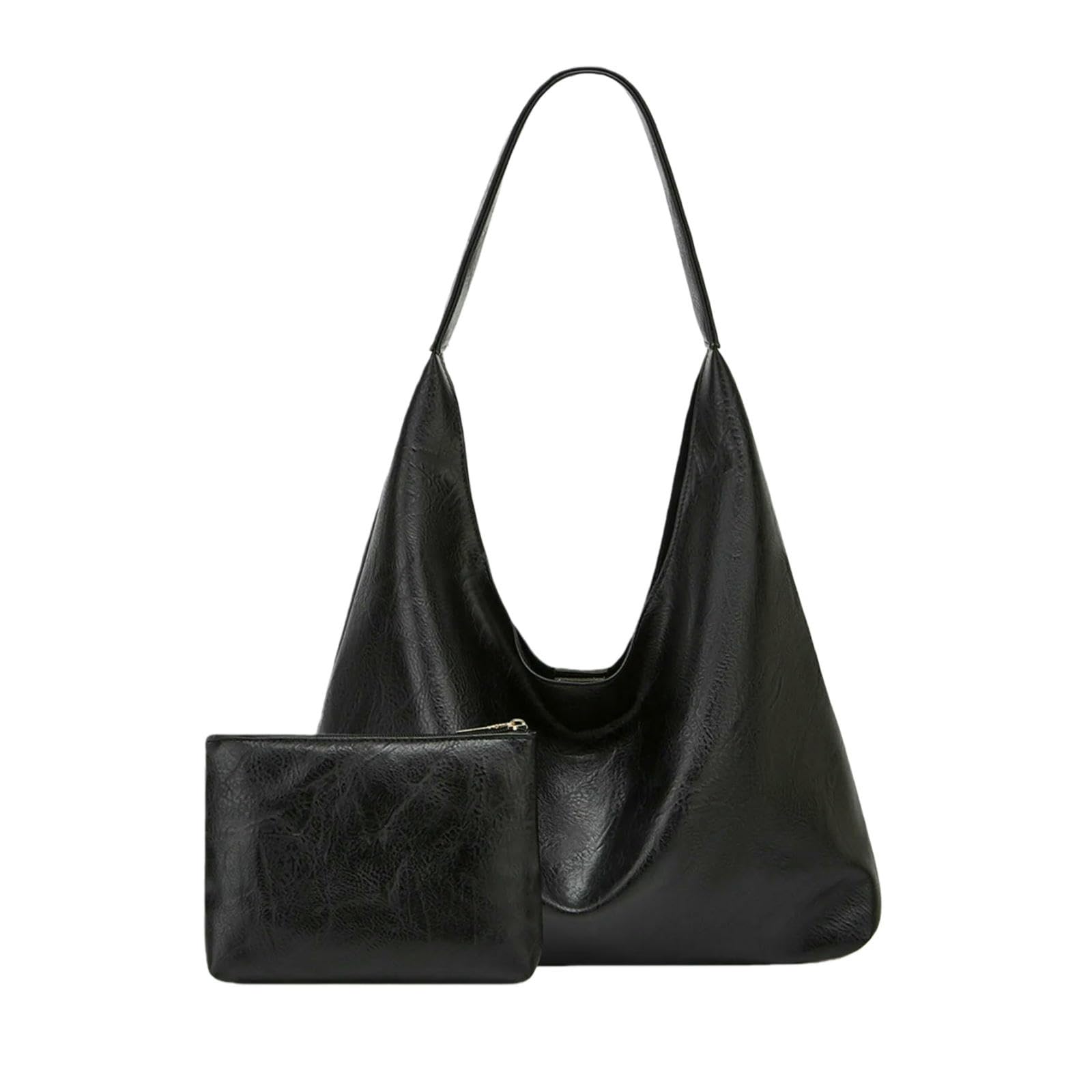 Veslyn Women's Black Tote Bag ；Makeup Fashion Soft Hobo Shoulder – ’S 2026 Pu Leather Handbag With Matching Pouch, Versatile Commuter Purse