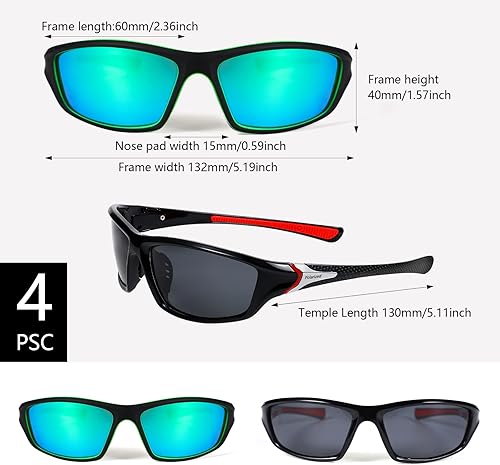 Miniatura 9 de TOODOO 4 pares de lentes de sol polarizados para hombre con protección UV, gafas de conducción deportivas para actividades al aire libre