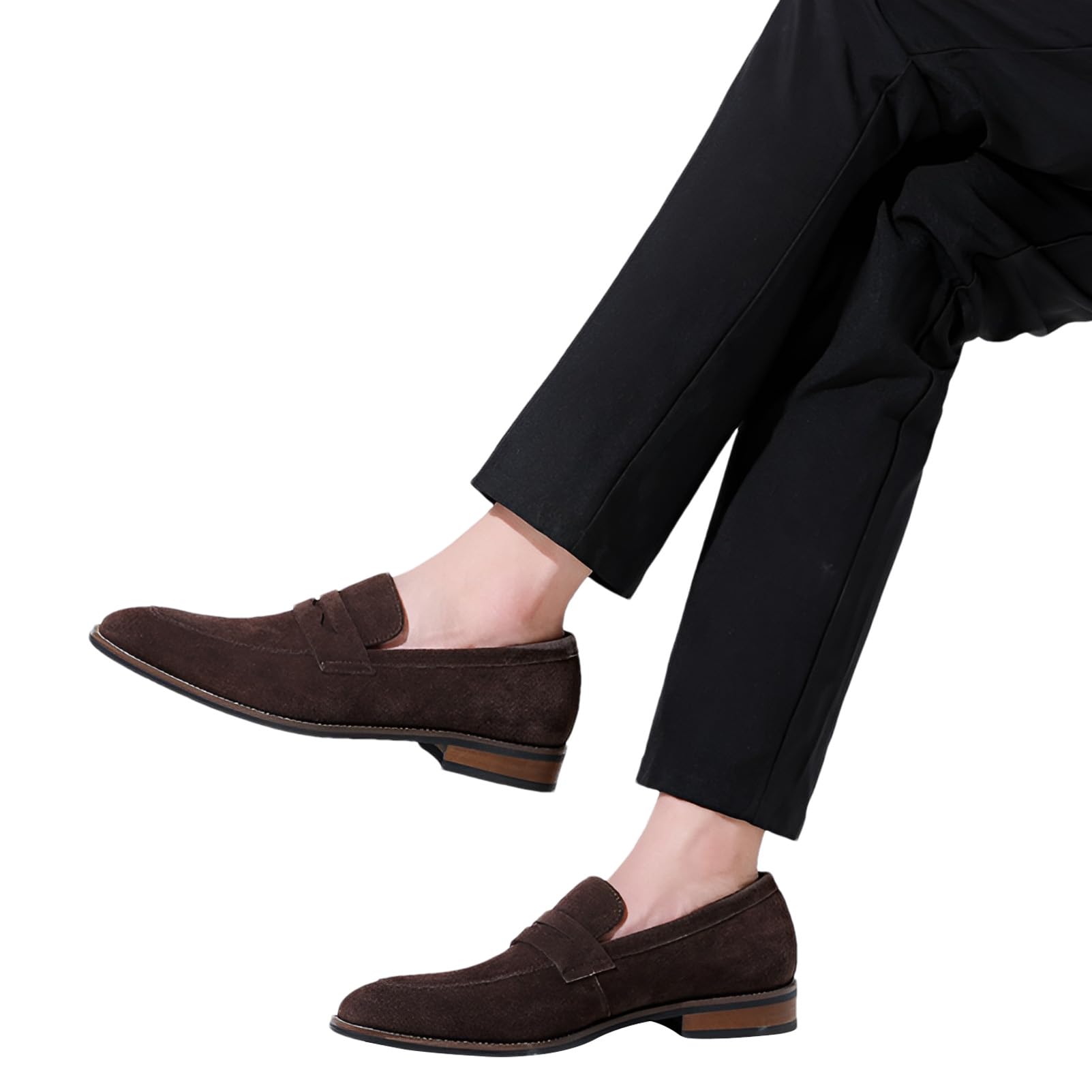 ANUFER Hommes Véritable Cuir en Daim Penny Mocassins Beau Slip-on Formel Chaussures Habillées