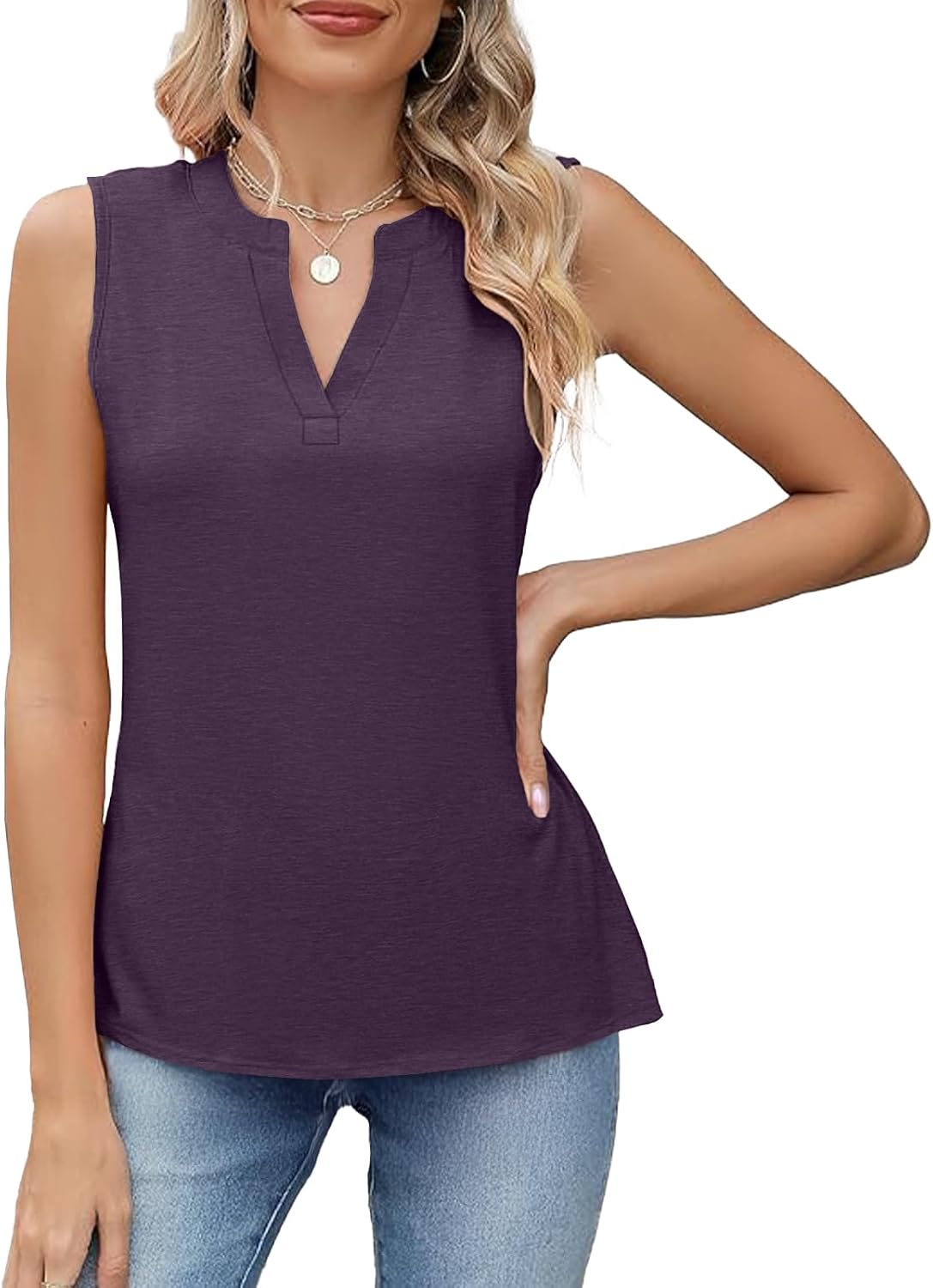 Womens Tank Tops Loose Fit V Neck Tank Tops for Women Summer Casual Sleeveless Shirts image 2