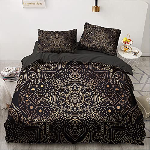 Luowei Boho Bettwäsche Set 200x200cm Schwarz Gold Indisch Böhmisches...