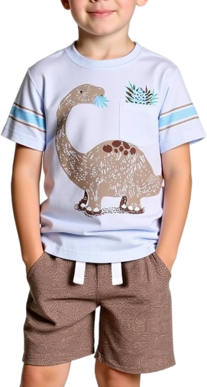 Little Bitty Toddler Boy Clothes Boys Summer Outfits Cotton Short Sleeve T-Shirt & Shorts Set 2-7Yrs