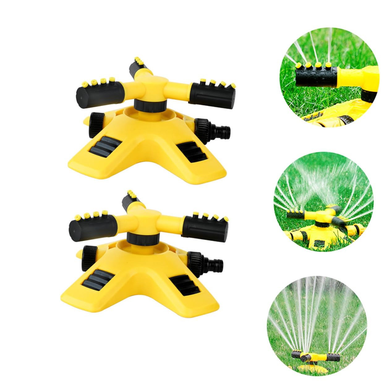 Arroseur Rotatif de Jardin 360 Degrés en Plastique Jaune, Facile à Utiliser, Lot de 2 Pièces pour Arrosage Pelouse et Système D'irrigation Jardin