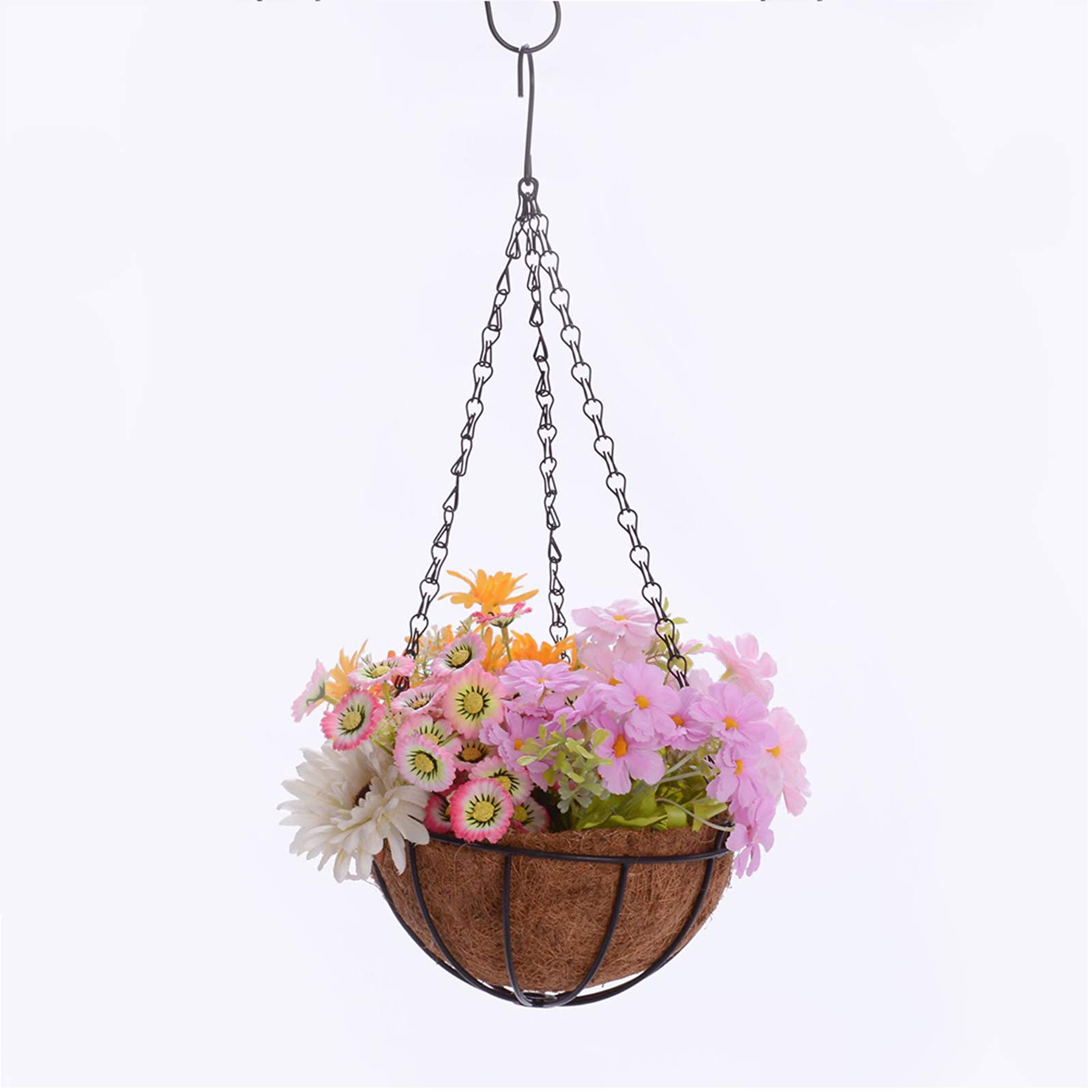 Anjinguang Metal Hanging Planter Basket for Indoor Outdoor, 10 Inch Round Wire Plant Holder with Hanging Chain - Flower Pots Decor for Home, Fence, Porch, Patio, Deck
