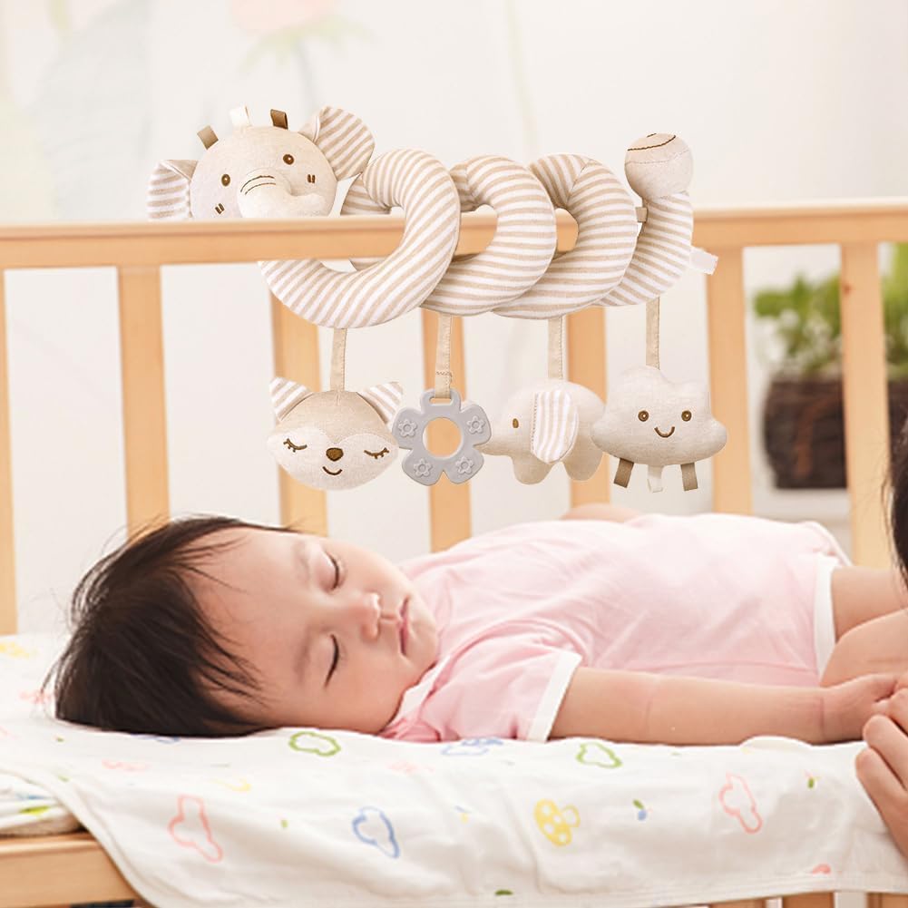 Jouet de Poussette Spirale d'Activité Bébé Animaux Jouets en Peluche Spirale Suspendu pour Poussette Lit Siège Auto Jouets Sensoriels Développement