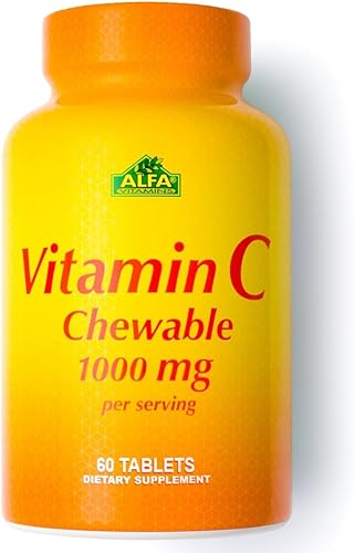 ALFA VITAMINS Vitamina C masticables contiene 1000 mg - Tabletas fáciles de masticar - Super antioxidante - Refuerzo inmunológico - 60 tabletas