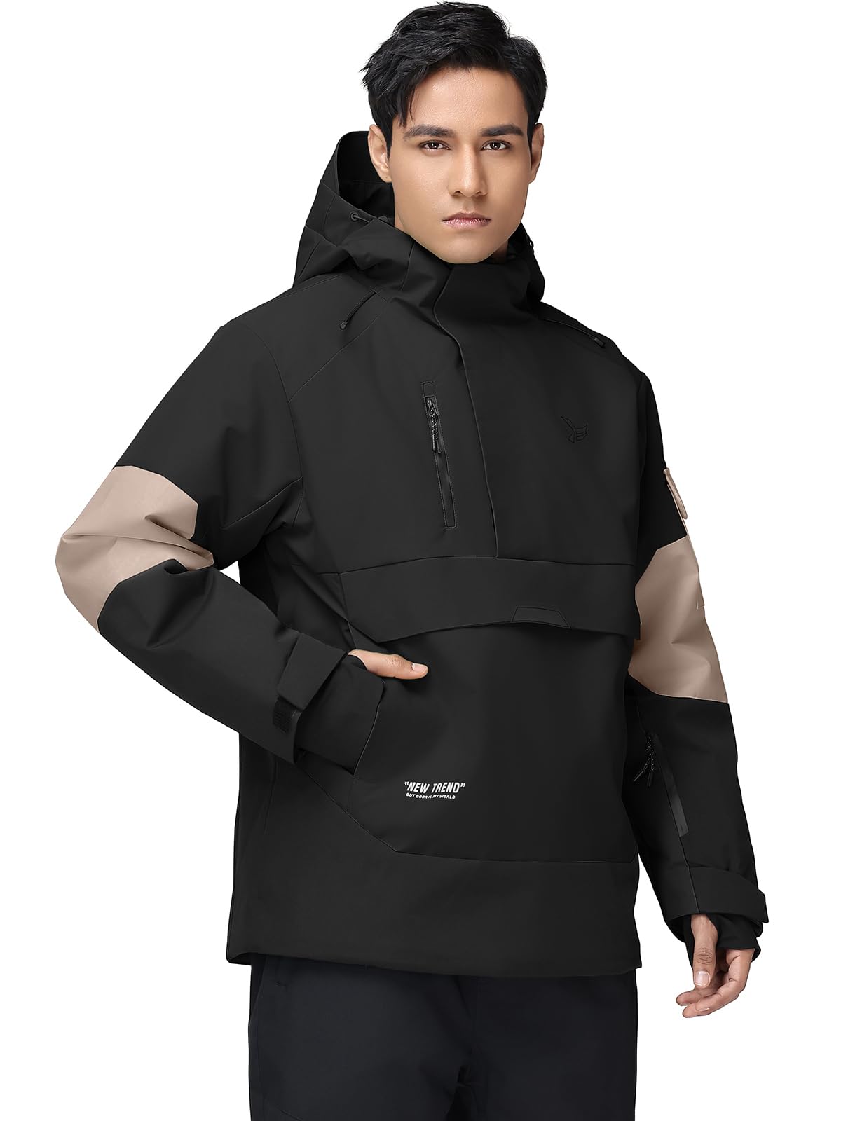 HOTIAN Herren Skijacke Warm Winterjacke Wasserdicht Atmungsaktiv Snowboardjacke Winddicht Funktionsjacke mit Abnehmbarer Kapuze