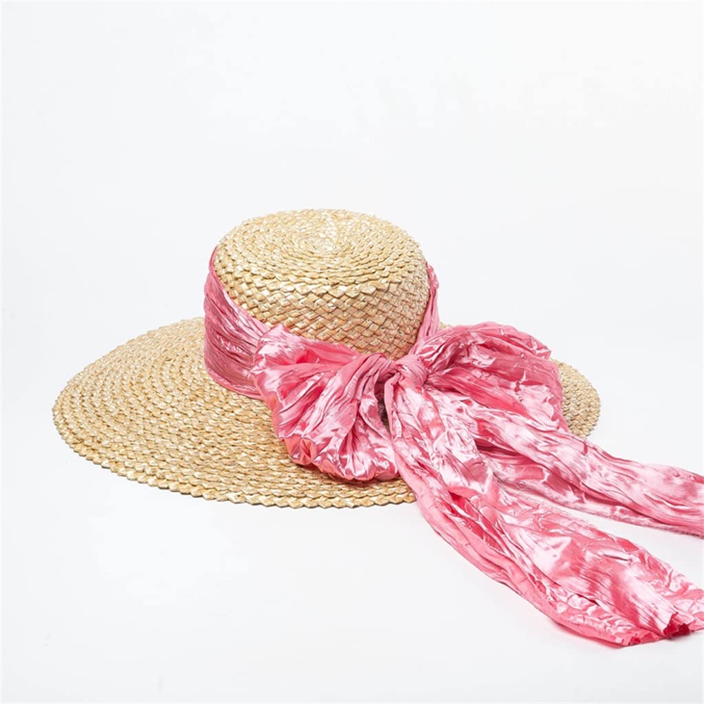 Cappello Estivo con Fiocco di Grano Intrecciato a Fiori Naturali, Cappello con Visiera per Protezione Solare da Spiaggia a Tesa Larga