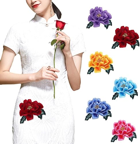 Miniatura 5 de Parches florales de peonía, coser apliques florales para planchar, parches de flores bordadas de rosas de peonía, apliques de flores bordadas para