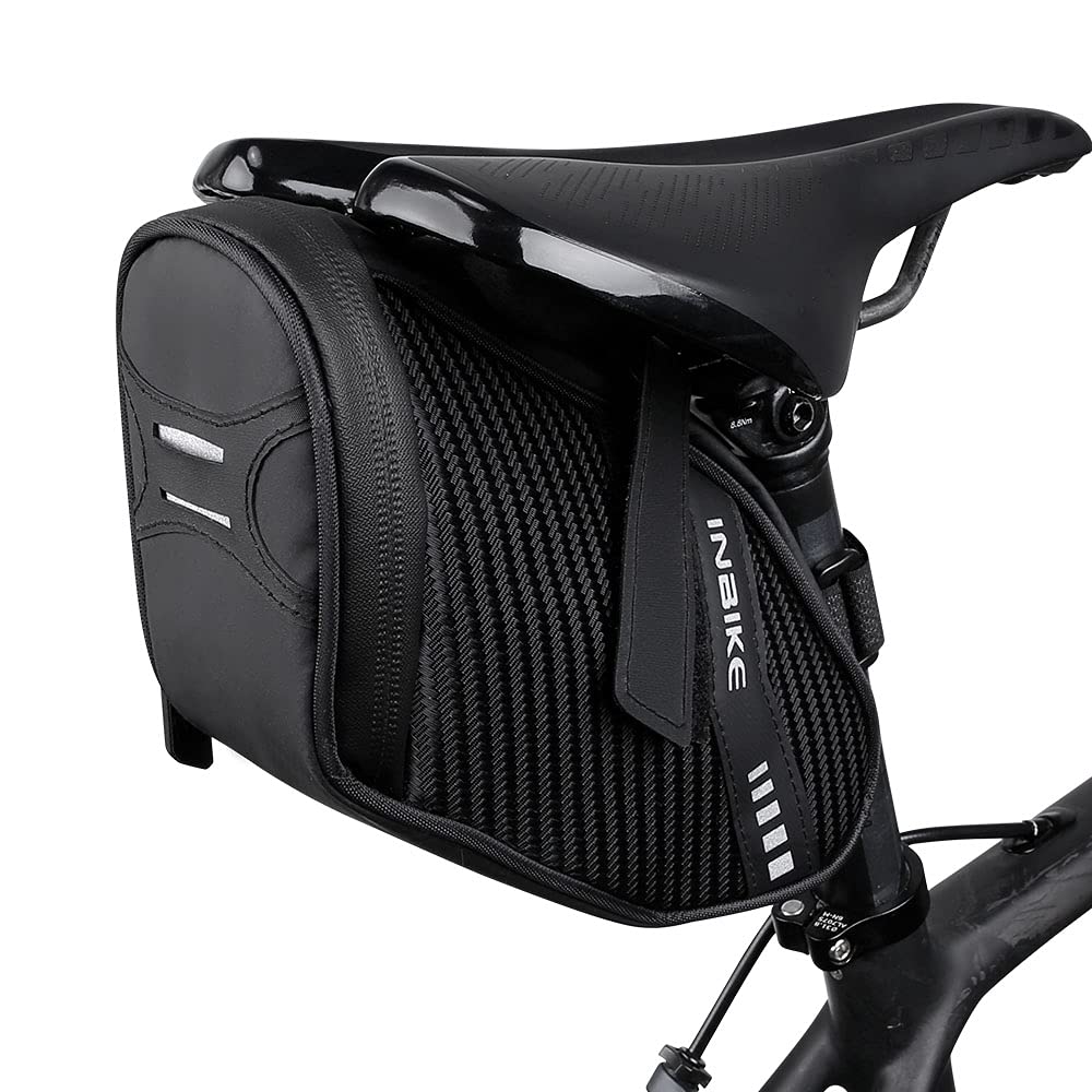 Inbike Bicycle Saddle Bag Waterproof for E-Bike, Mountain Bike, Large Capacity, Underseat Bag, Bicycle Handlebar Bag, Black, Saddle Bag, Bicycle Accessories Sports & Outdoors