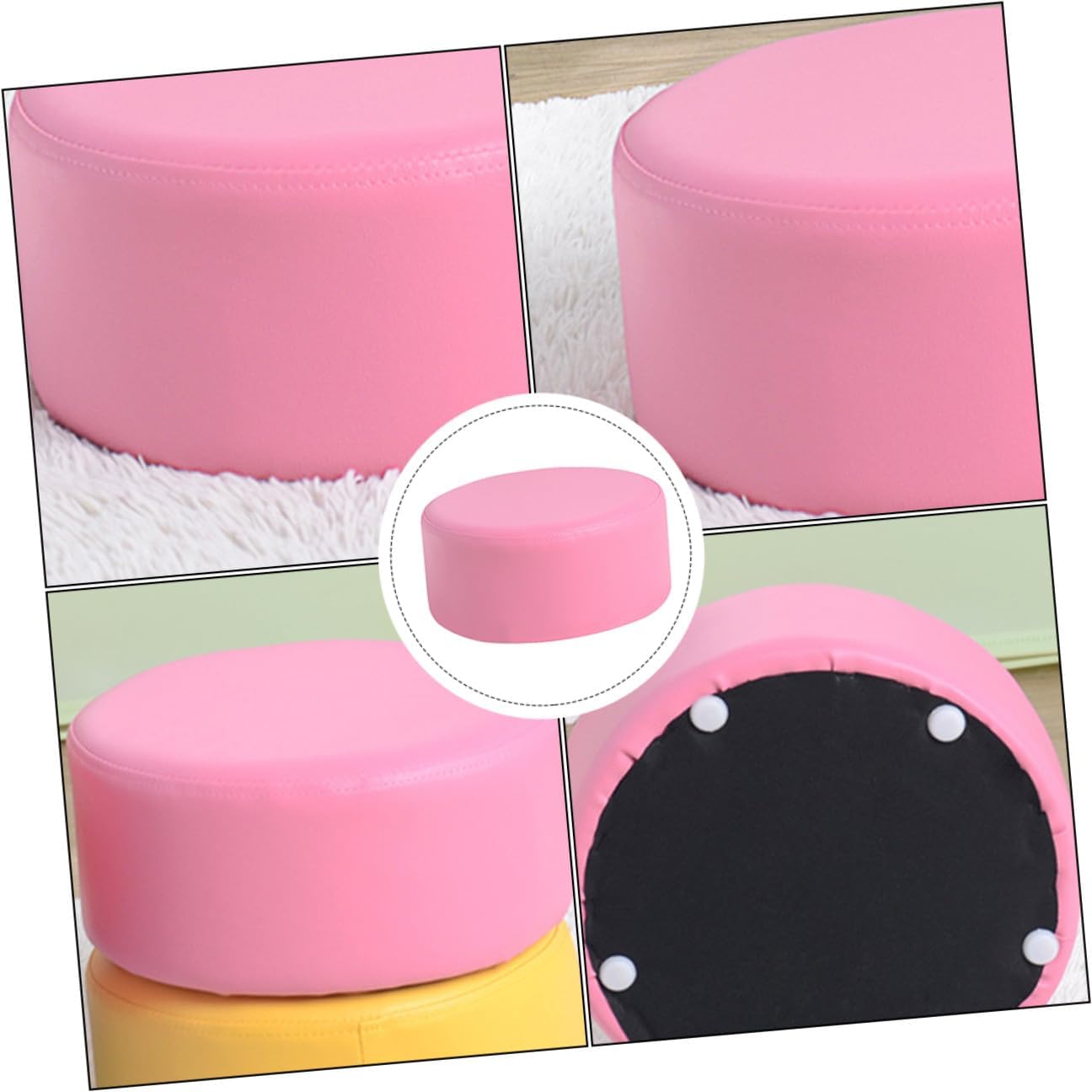 ’ Pu Non-Slip Footstool Small Round Seat 28x28x13cm Lightweight Pink Stool for ’s Shoe Changing and Bathroom Use