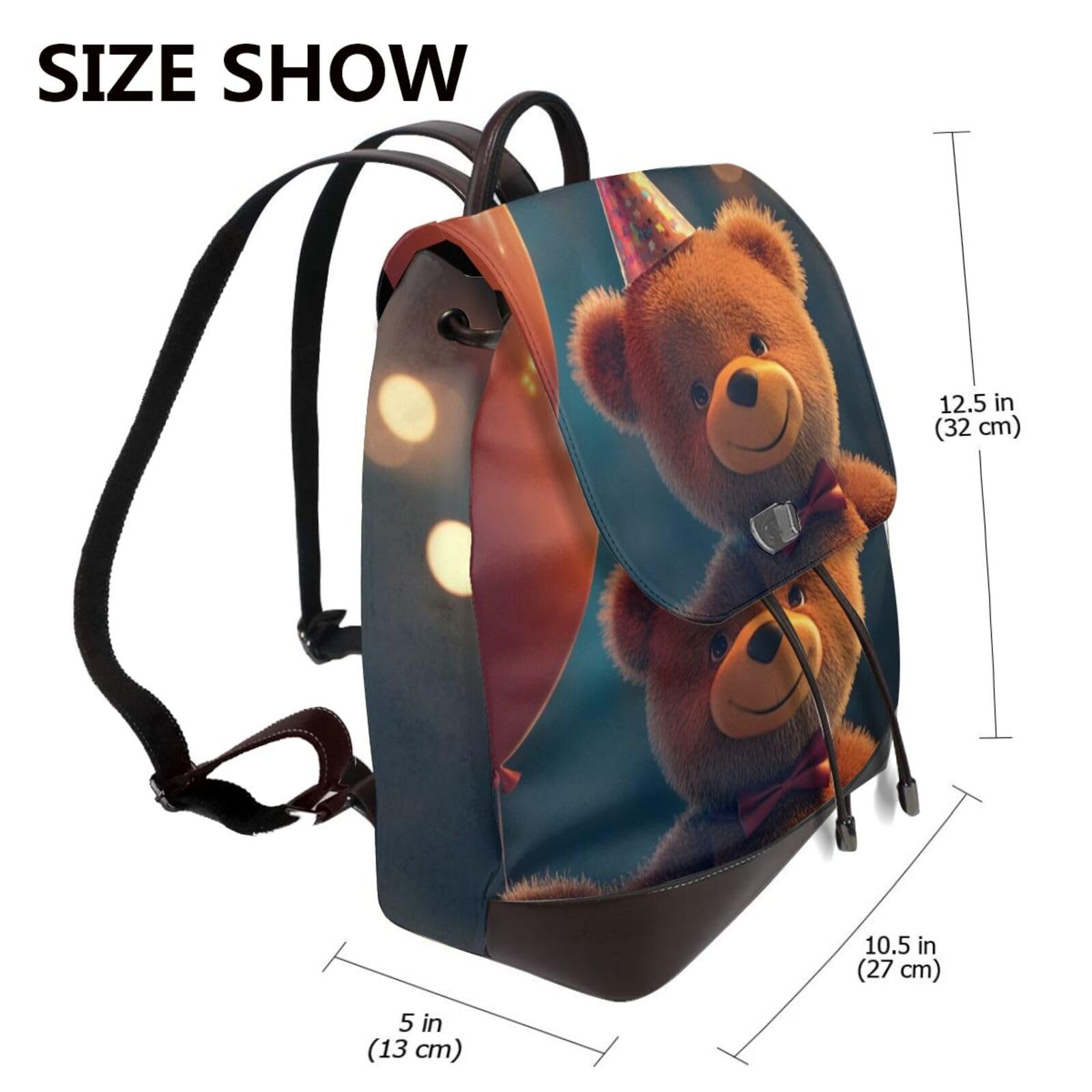 Ein Teddybär, der einen Ballon hält, modischer Damen-Rucksack, lässiger Rucksack, bedruckter Damen-Lederrucksack für die Arbeit