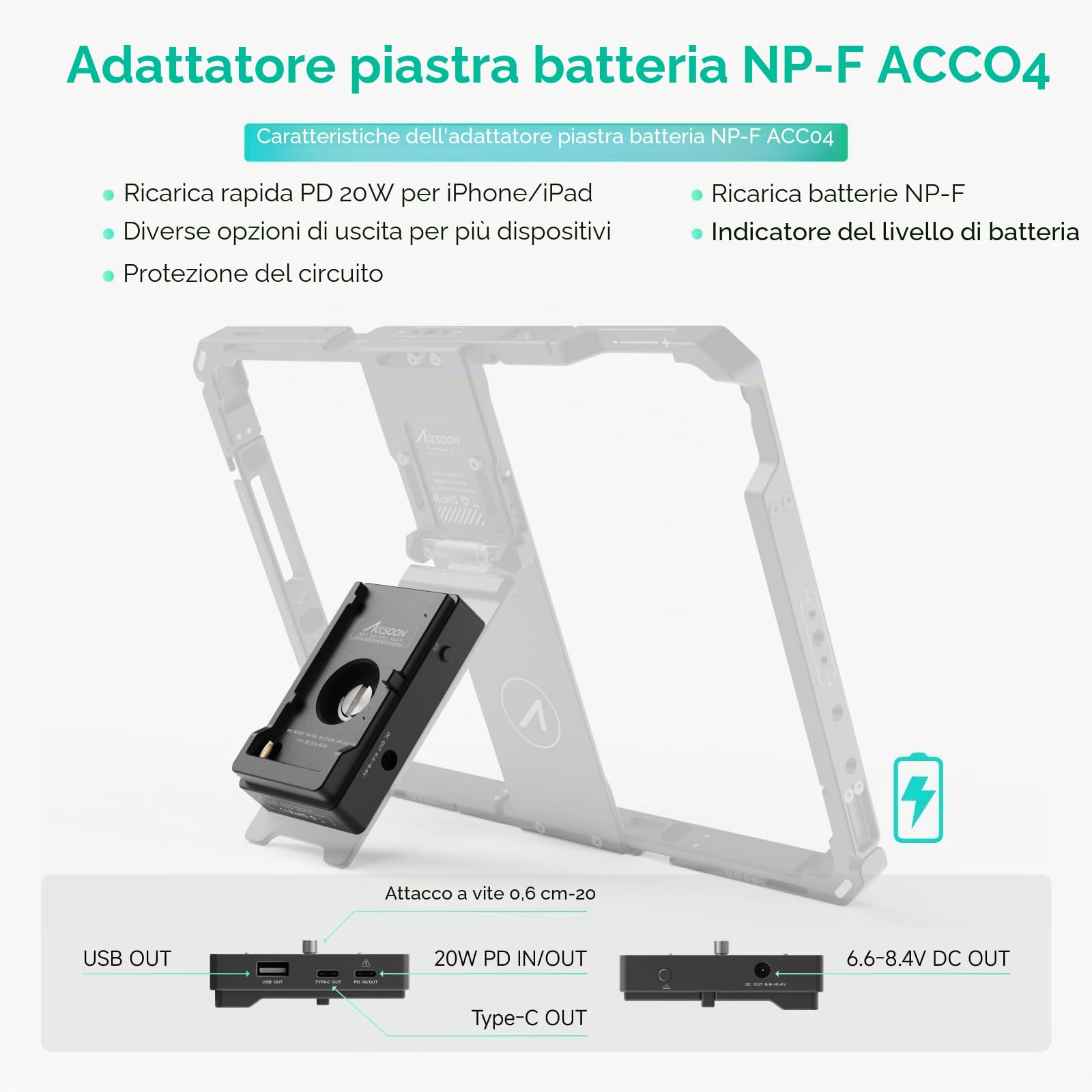 Accsoon Power Cage II per iPad Gen 5-10/Air 3-5/Pro 9.7,10.5,11 Pollici (Gen 1-4) per RED KOMODO Gimbal SLR Mirrorless Kit Trasmissione Wireless e Display