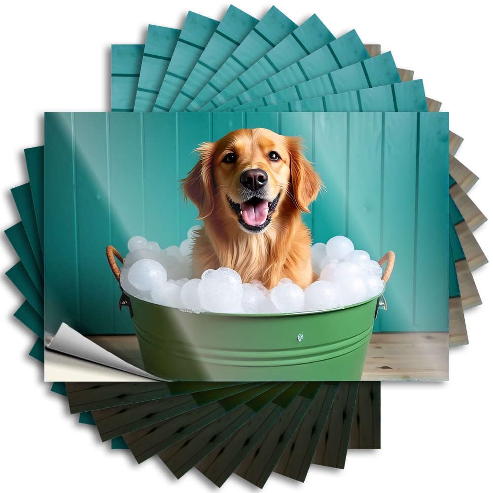 A Happy Dog Enjoying A Bubble Bath Tiki Bar Decor Gamer DIY | Coffee Saying Cover Removable Vinyl Sticker Decal(6X9CM)