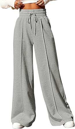 EVALESS Womens High Waist Drawstring Sweatpants Wide Leg Pocketed Long Yoga Pants