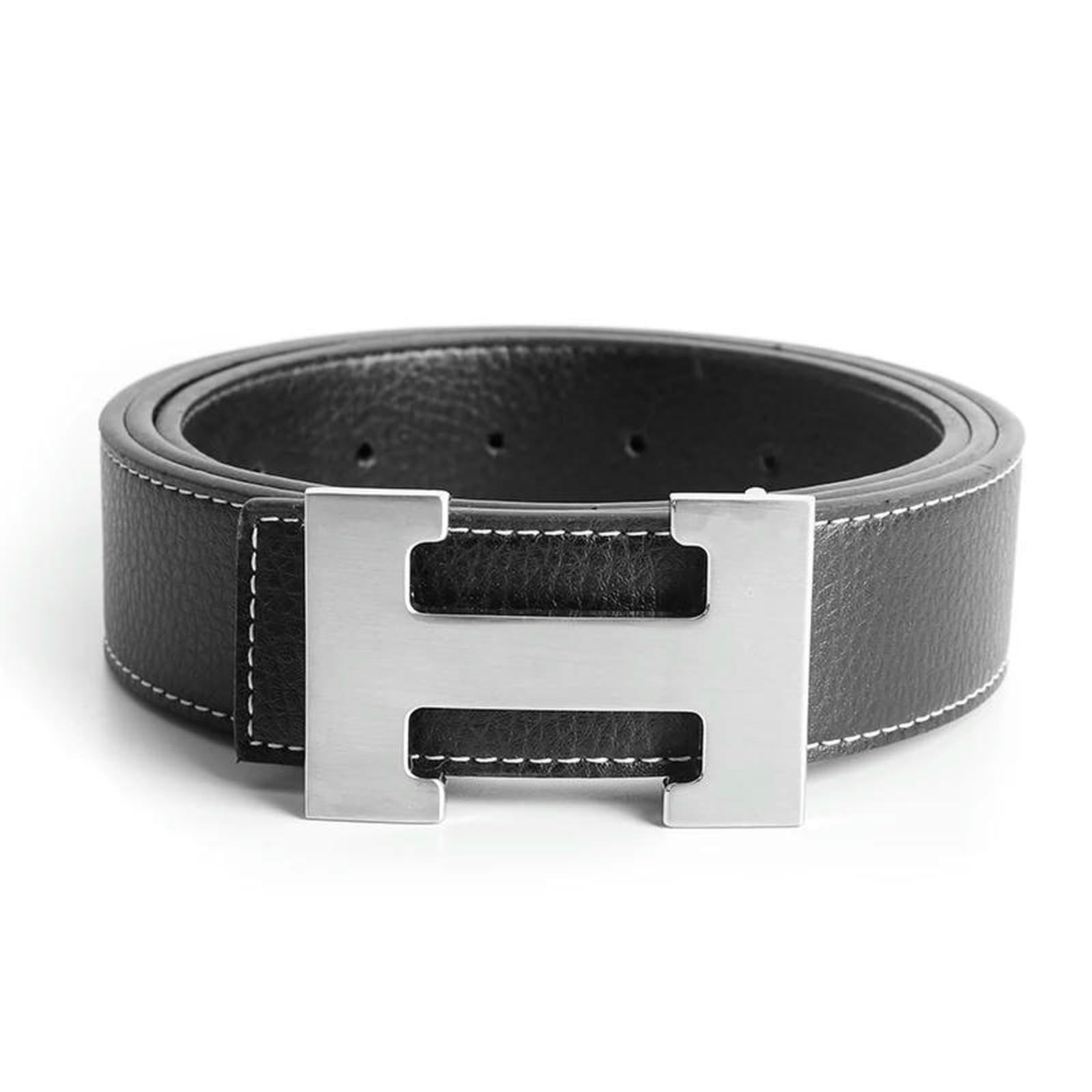 Cintura Uomo 2 Pezzi di Cinture da Uomo, Fibbia Liscia, A Forma H, alla Moda, Casual, Trendy E Versatile, Adatto per Jeans-black-a-125cm-2