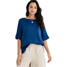 Womens Silk T-Shirt Loose Fit Tee Summer Casual Short Sleeve Round Neck Tshirts Beach Outfits Cute Tops