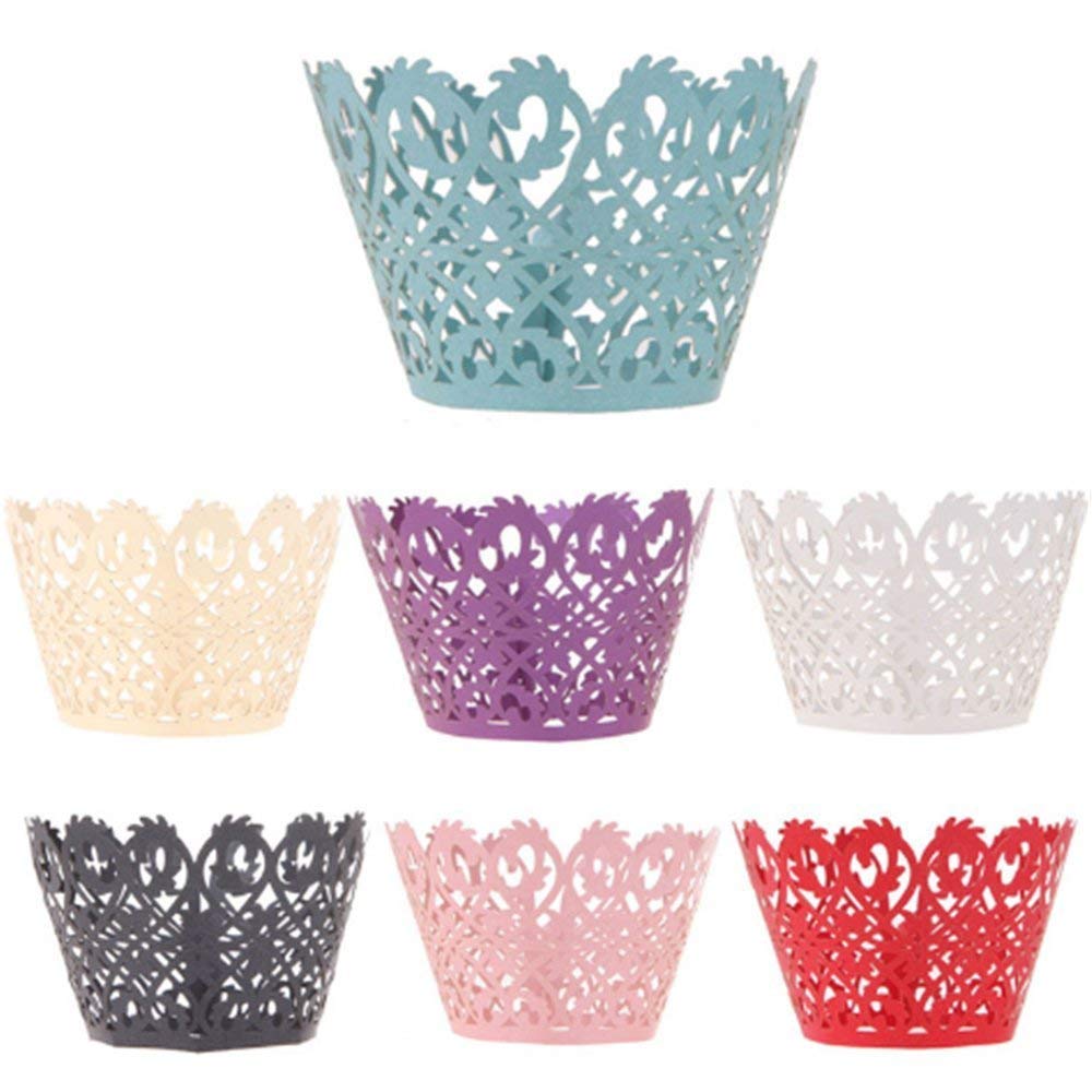 DIVISTAR 24 PCS Hollow Paper Cupcake Wrappers Cases DIY Cookies Cake Mold Cup Wedding Party Decor Dessert（random color）