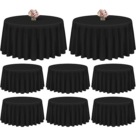 Showgeous 8 Pack 120 Inch Round Tablecloth Black